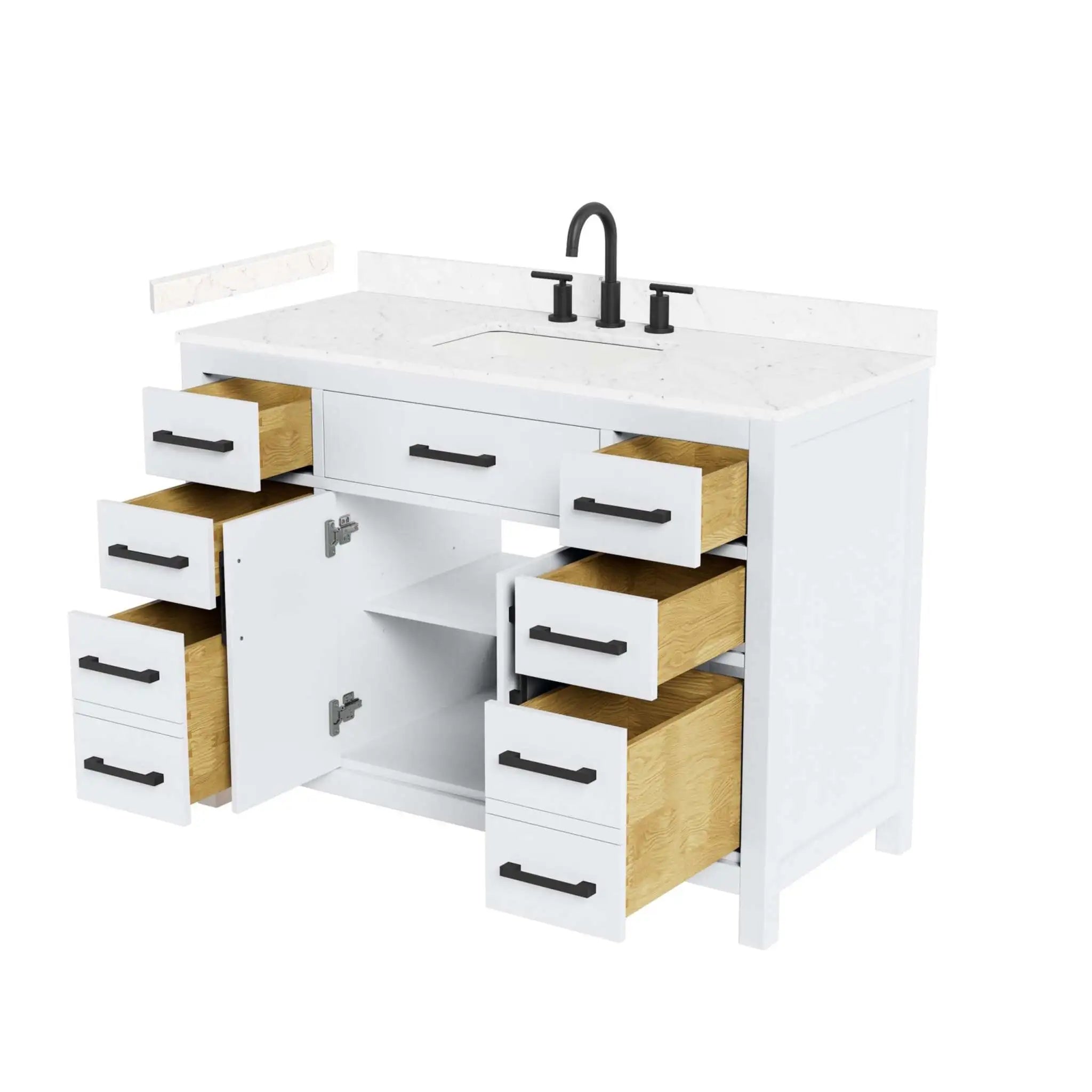 48" Beckett Single Bathroom Vanity in White with Matte Black Trim by Wyndham
