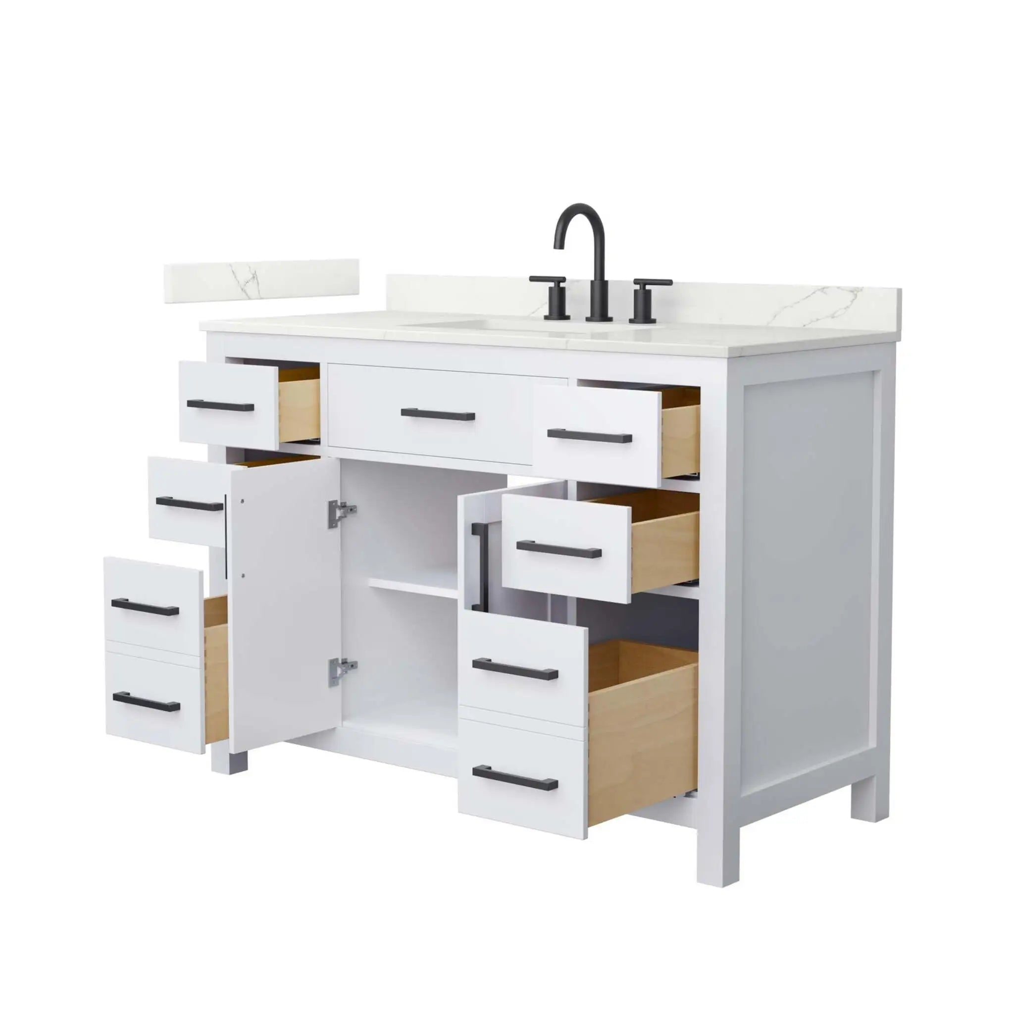 48" Beckett Single Bathroom Vanity in White with Matte Black Trim by Wyndham