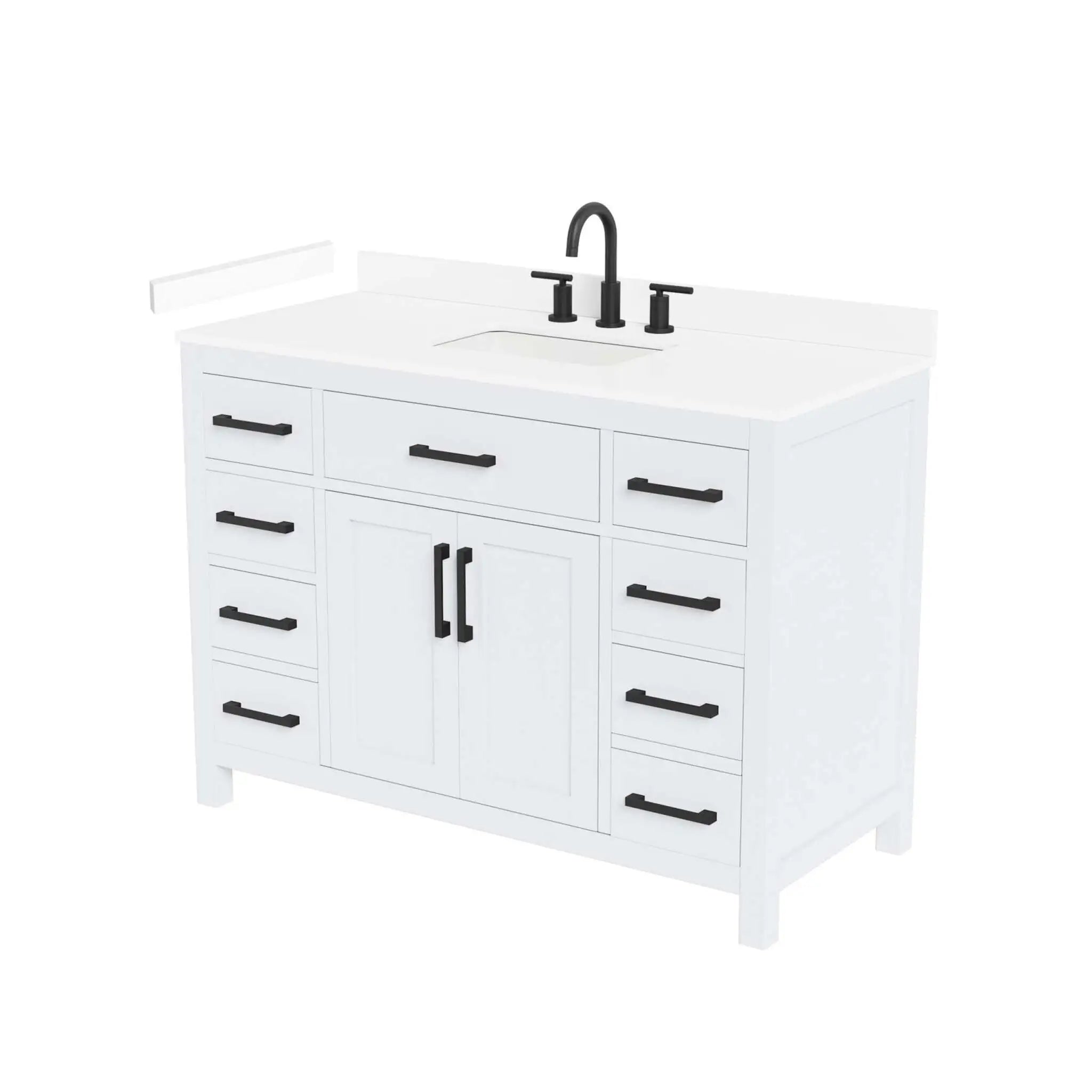 48" Beckett Single Bathroom Vanity in White with Matte Black Trim by Wyndham