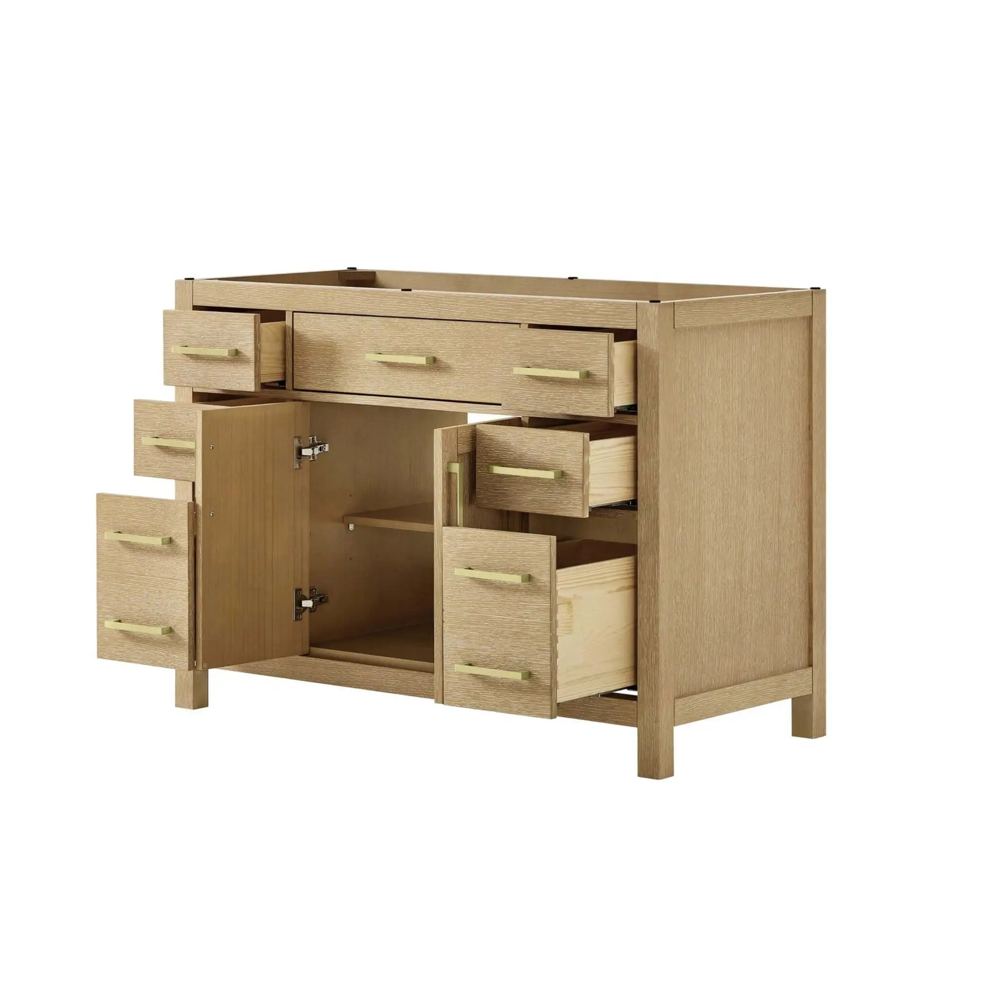 48" Beckett Single Bathroom Vanity in Whitewashed Oak with Brushed Gold Trim by Wyndham