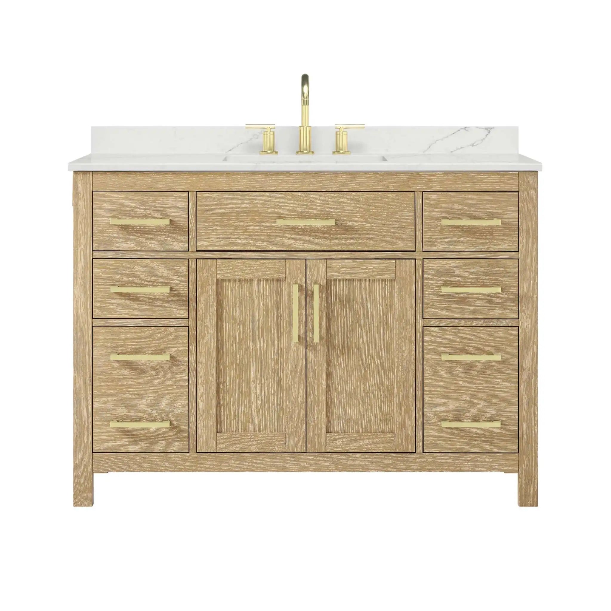 48" Beckett Single Bathroom Vanity in Whitewashed Oak with Brushed Gold Trim by Wyndham