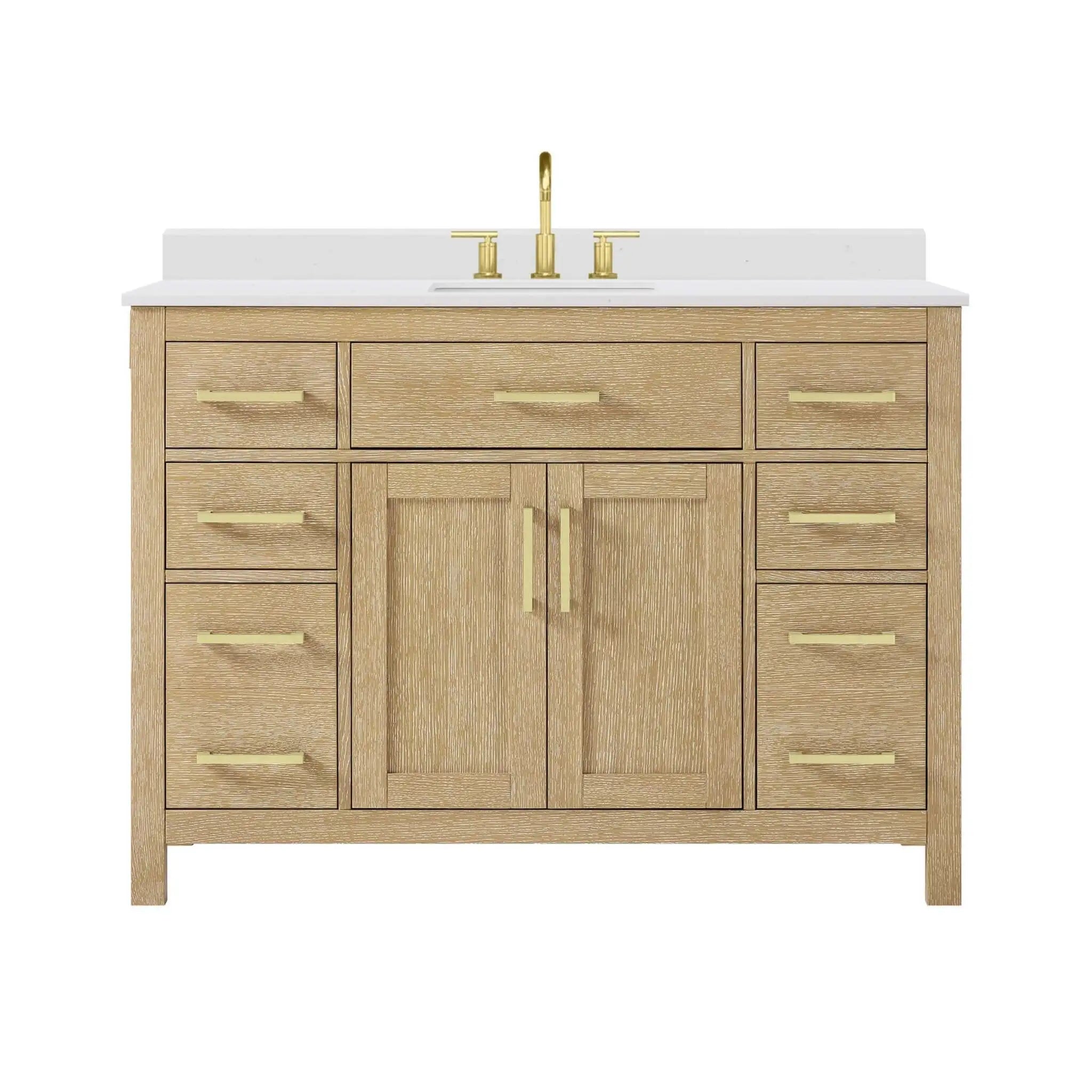 48" Beckett Single Bathroom Vanity in Whitewashed Oak with Brushed Gold Trim by Wyndham