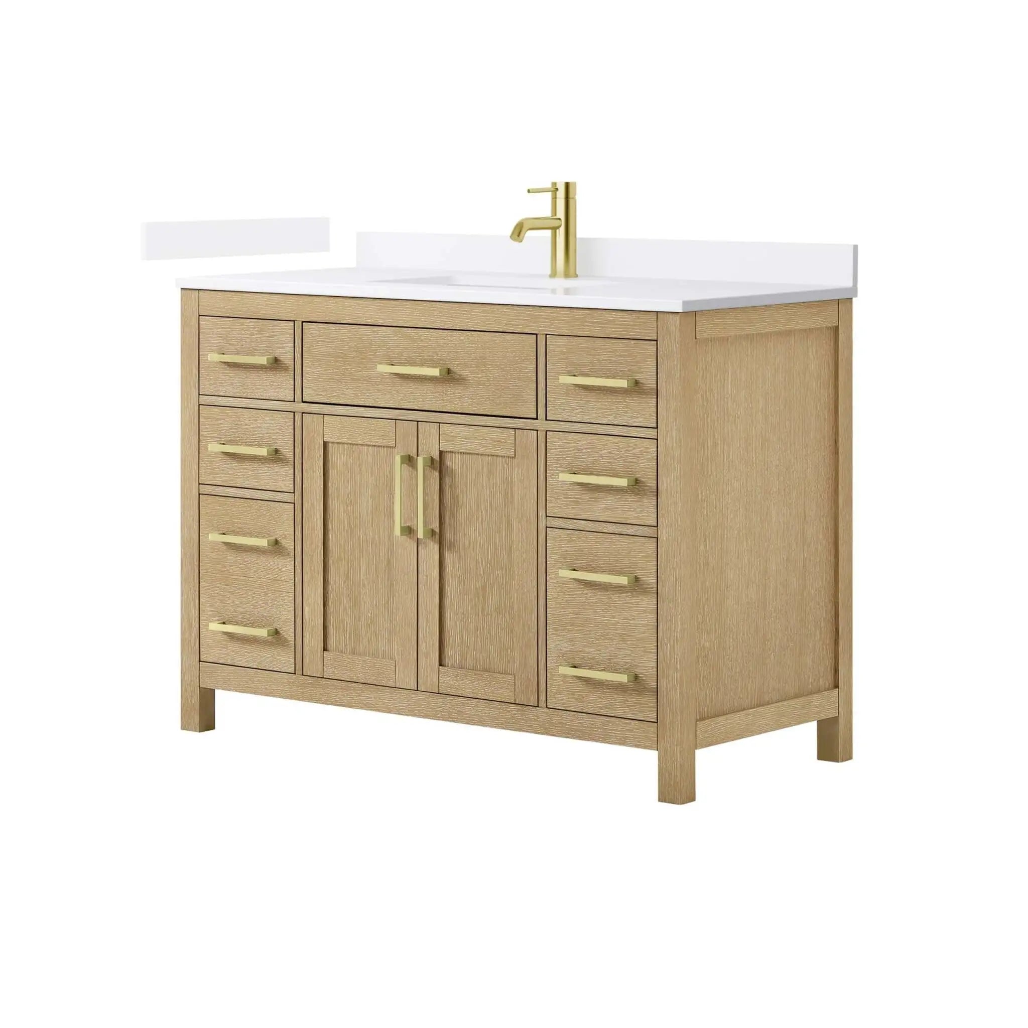 48" Beckett Single Bathroom Vanity in Whitewashed Oak with Brushed Gold Trim by Wyndham