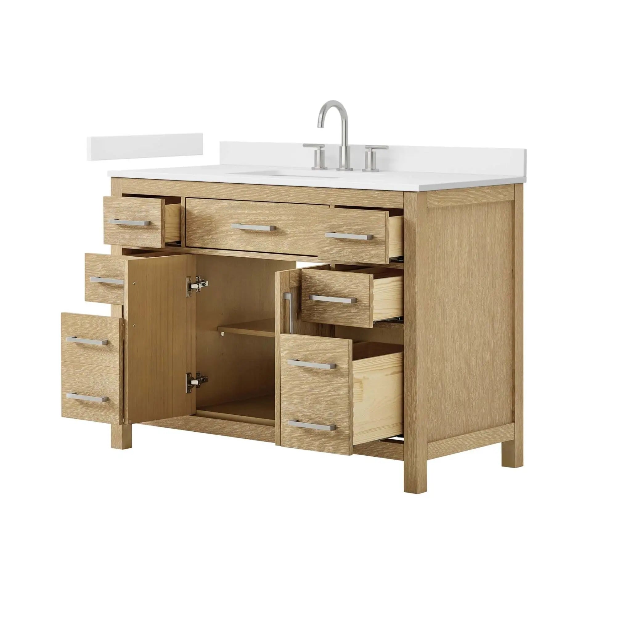 48" Beckett Single Bathroom Vanity in Whitewashed Oak with Brushed Nickel Trim by Wyndham