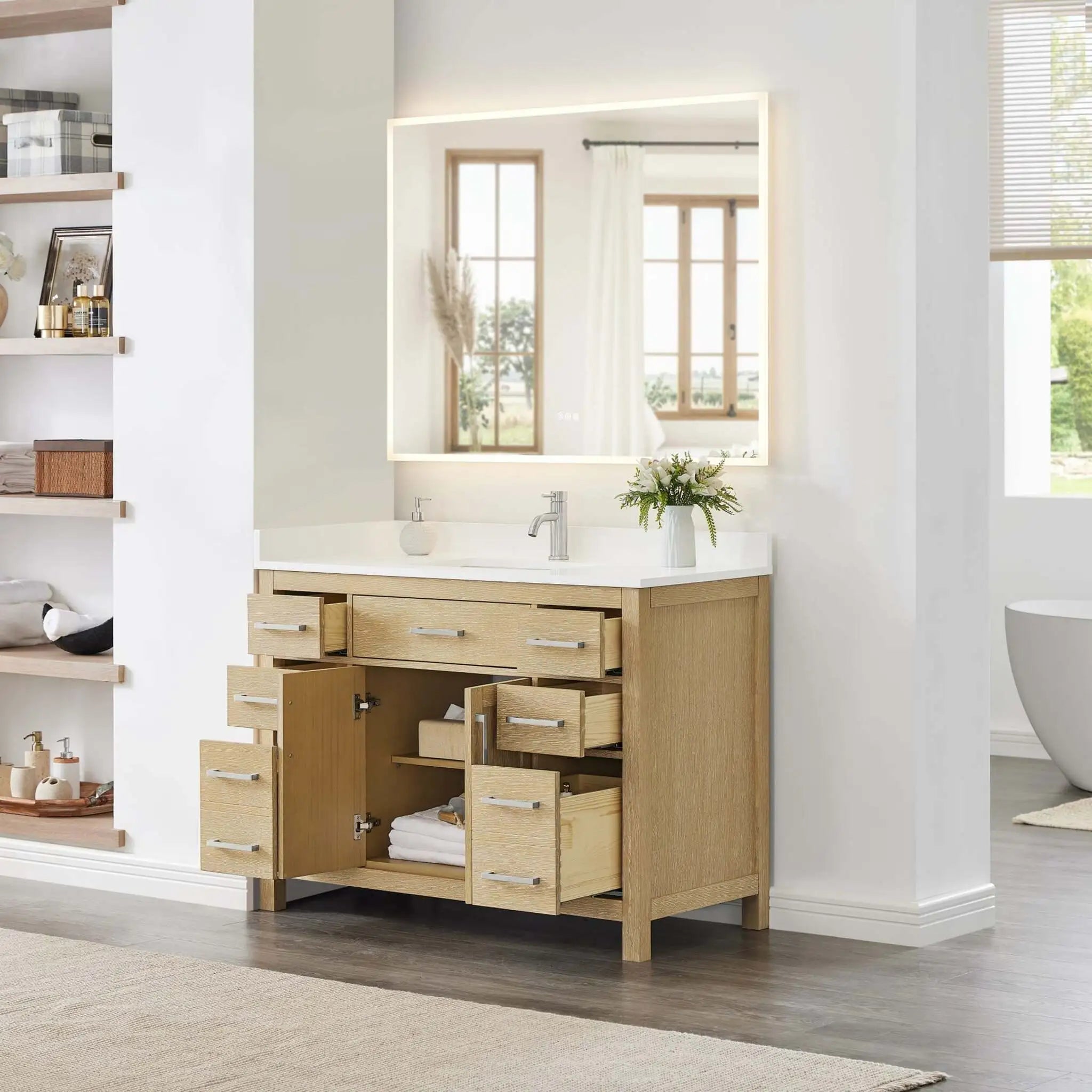 48" Beckett Single Bathroom Vanity in Whitewashed Oak with Brushed Nickel Trim by Wyndham