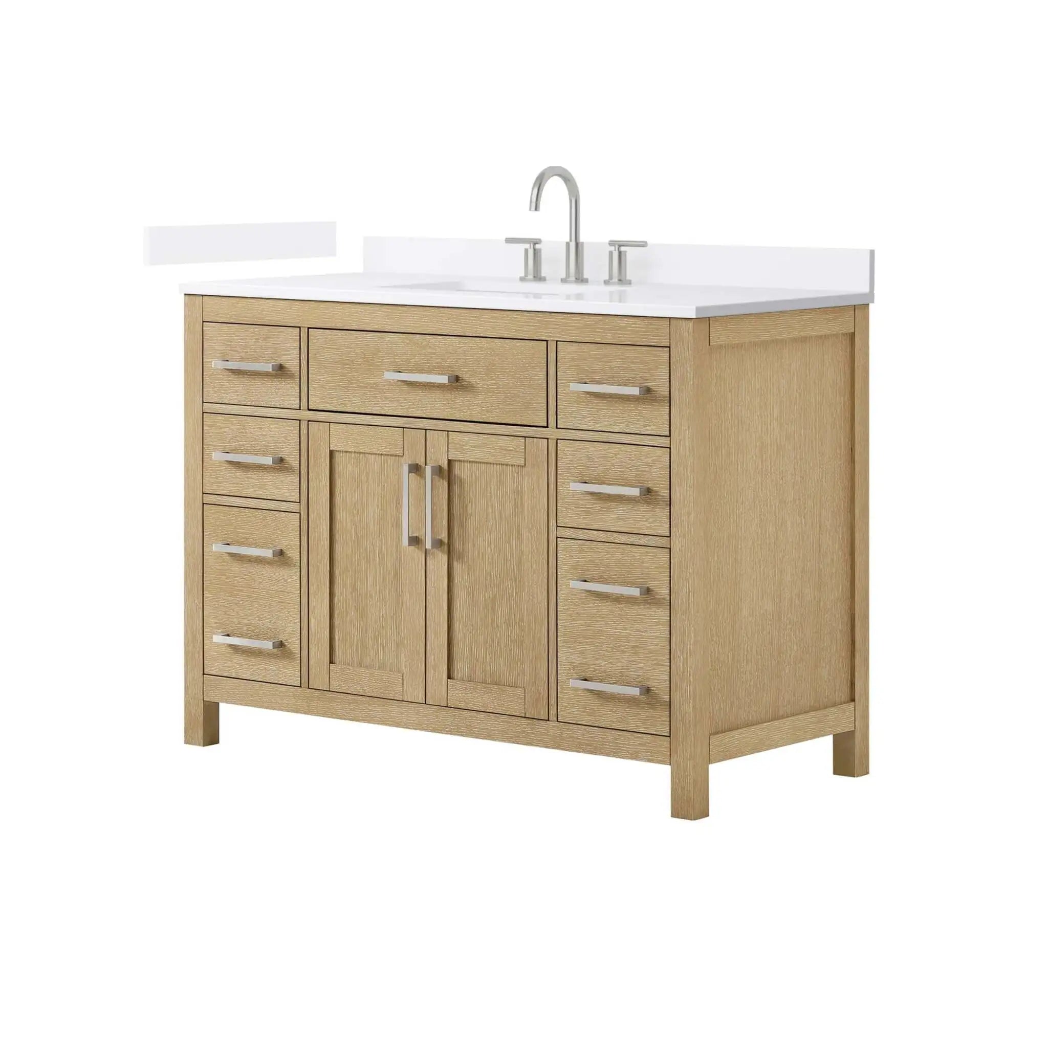 48" Beckett Single Bathroom Vanity in Whitewashed Oak with Brushed Nickel Trim by Wyndham
