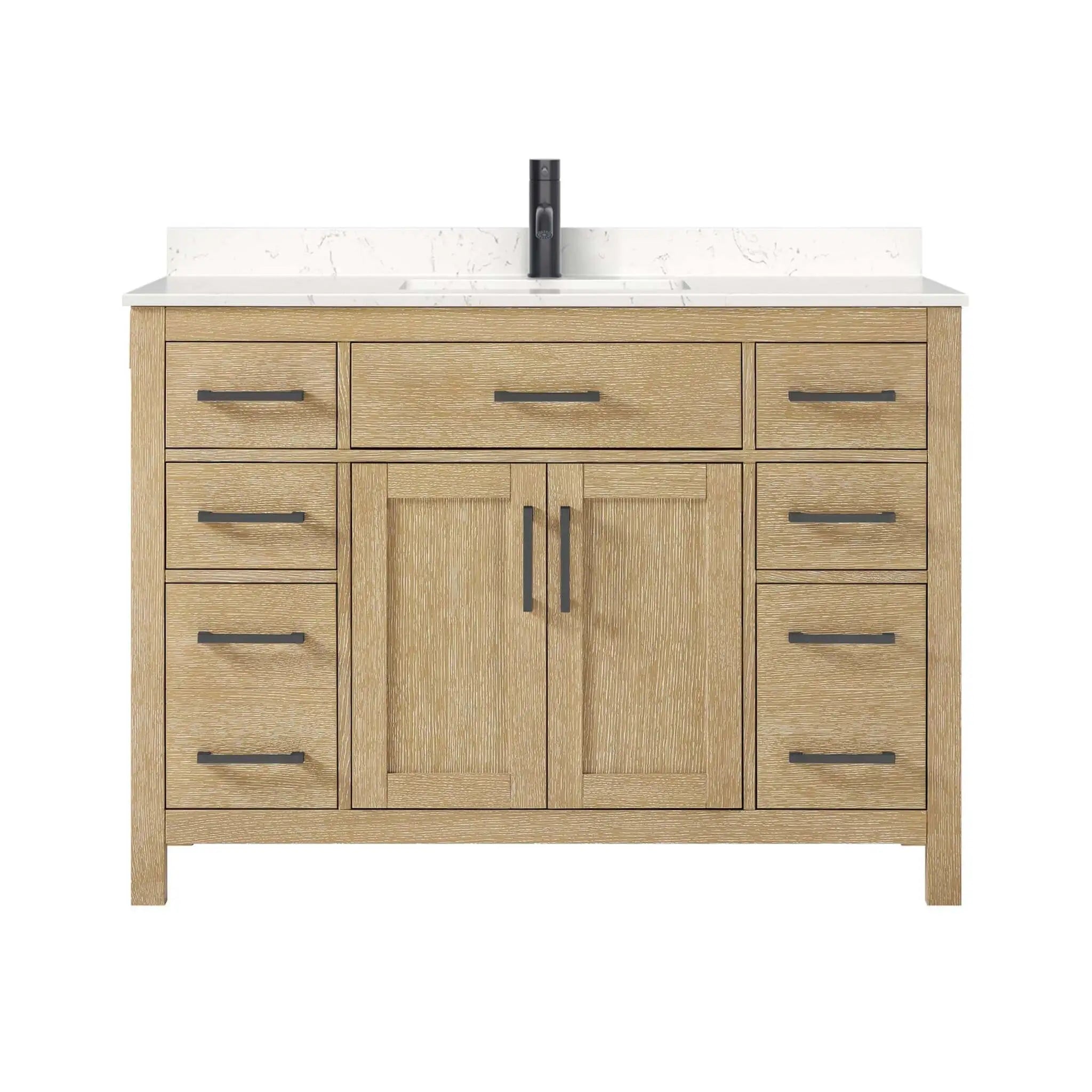 48" Beckett Single Bathroom Vanity in Whitewashed Oak with Matte Black Trim by Wyndham