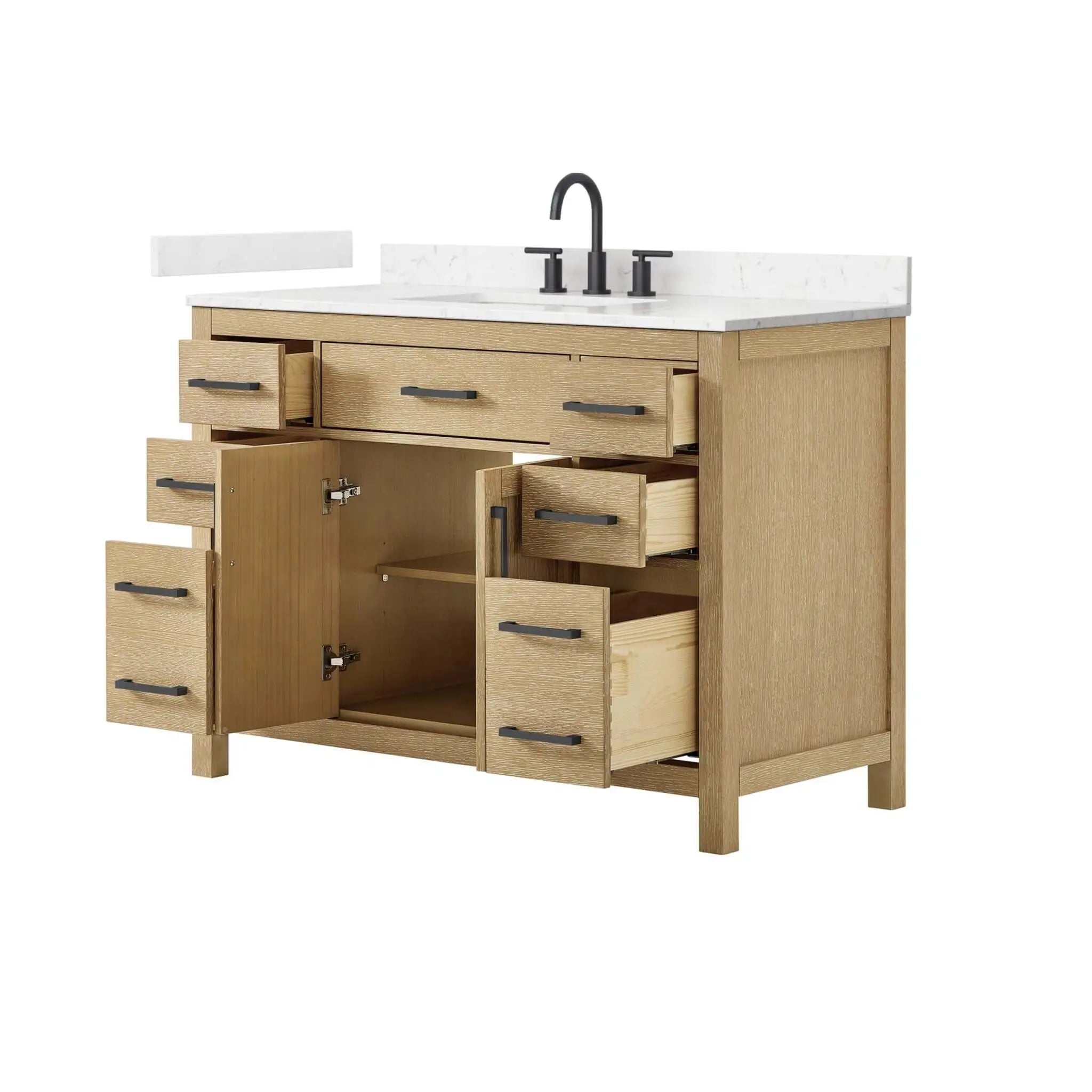 48" Beckett Single Bathroom Vanity in Whitewashed Oak with Matte Black Trim by Wyndham