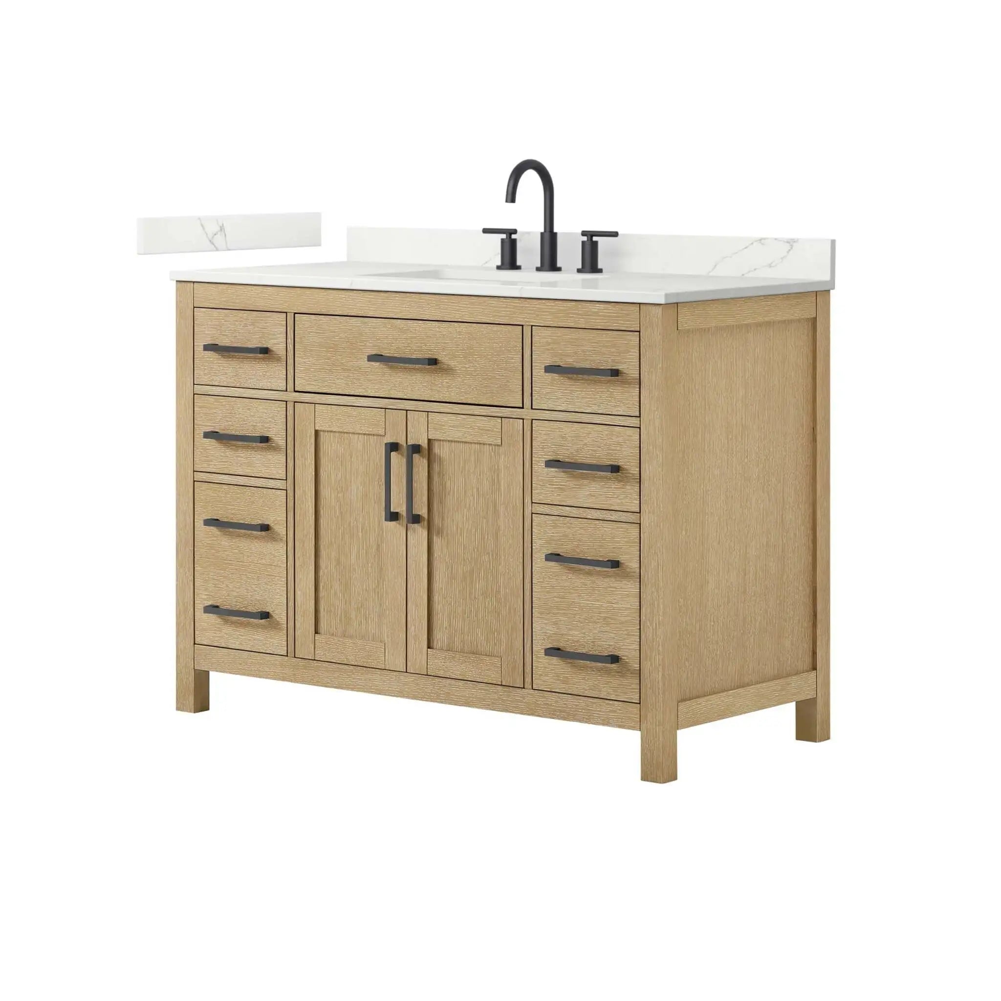 48" Beckett Single Bathroom Vanity in Whitewashed Oak with Matte Black Trim by Wyndham