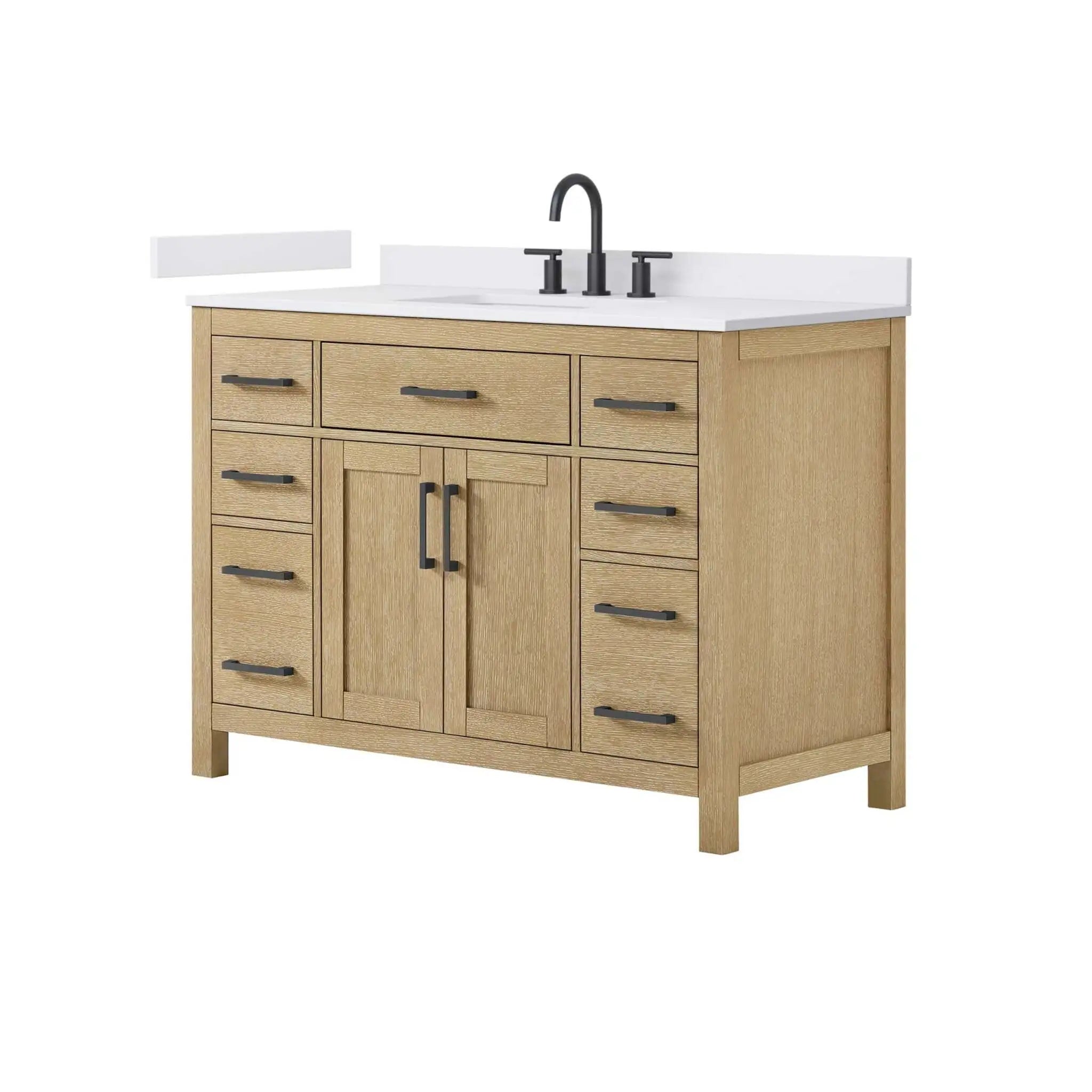 48" Beckett Single Bathroom Vanity in Whitewashed Oak with Matte Black Trim by Wyndham
