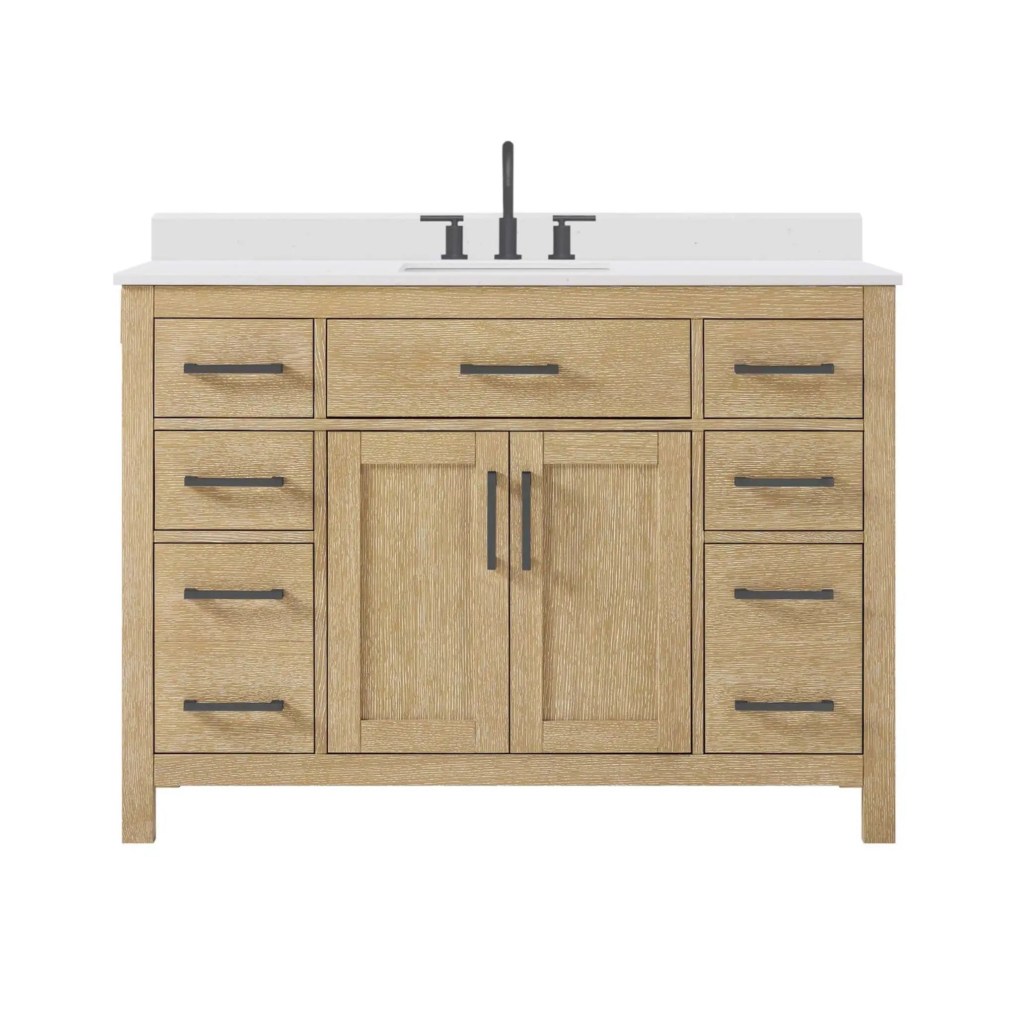 48" Beckett Single Bathroom Vanity in Whitewashed Oak with Matte Black Trim by Wyndham