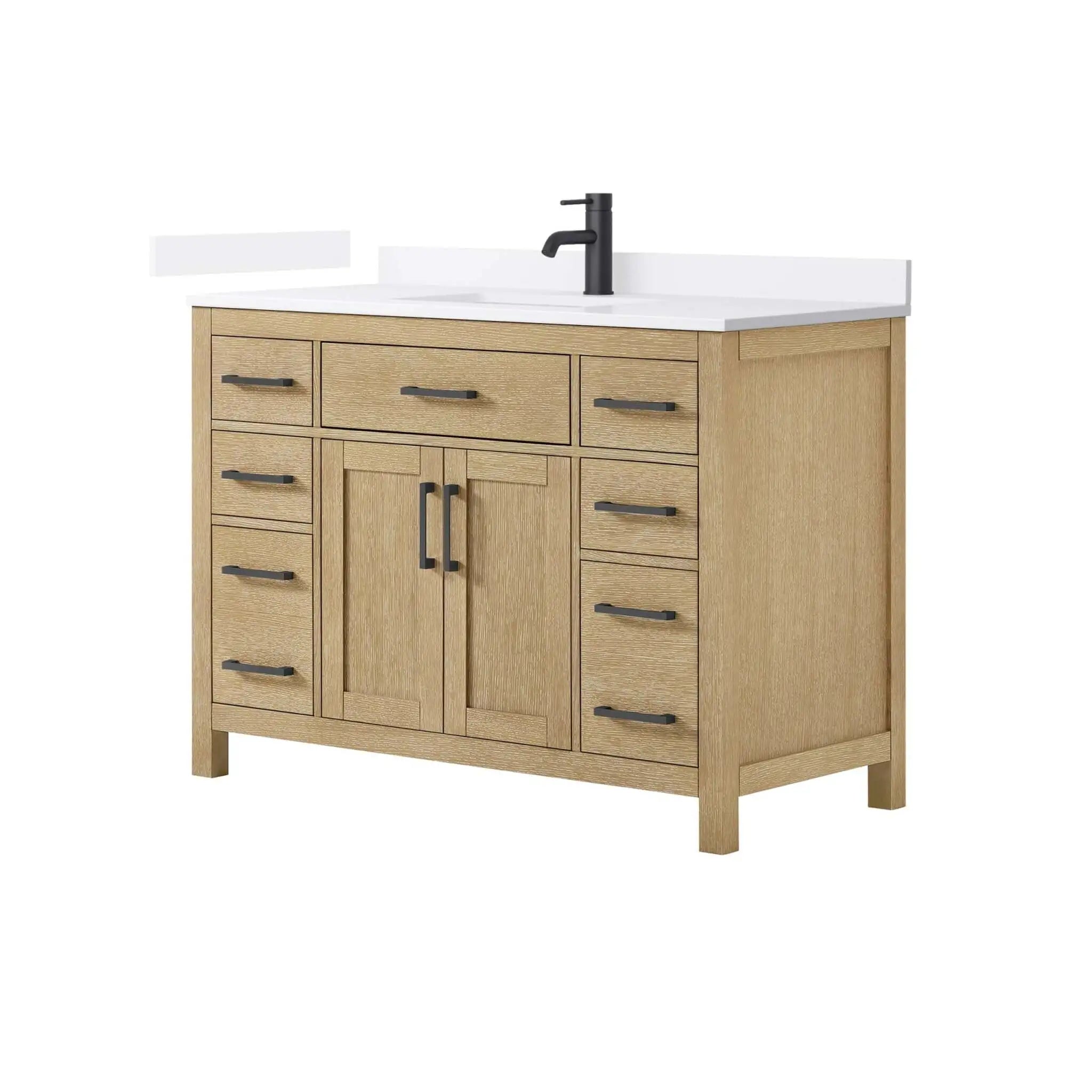 48" Beckett Single Bathroom Vanity in Whitewashed Oak with Matte Black Trim by Wyndham