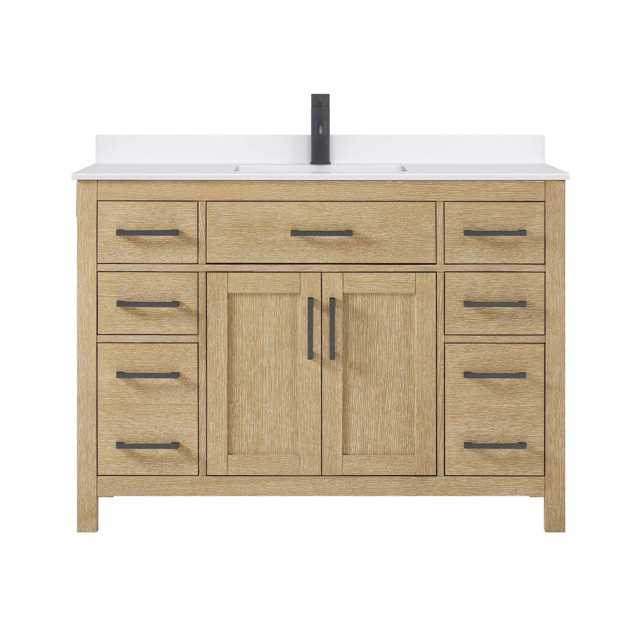 48" Beckett Single Bathroom Vanity in Whitewashed Oak with Matte Black Trim by Wyndham