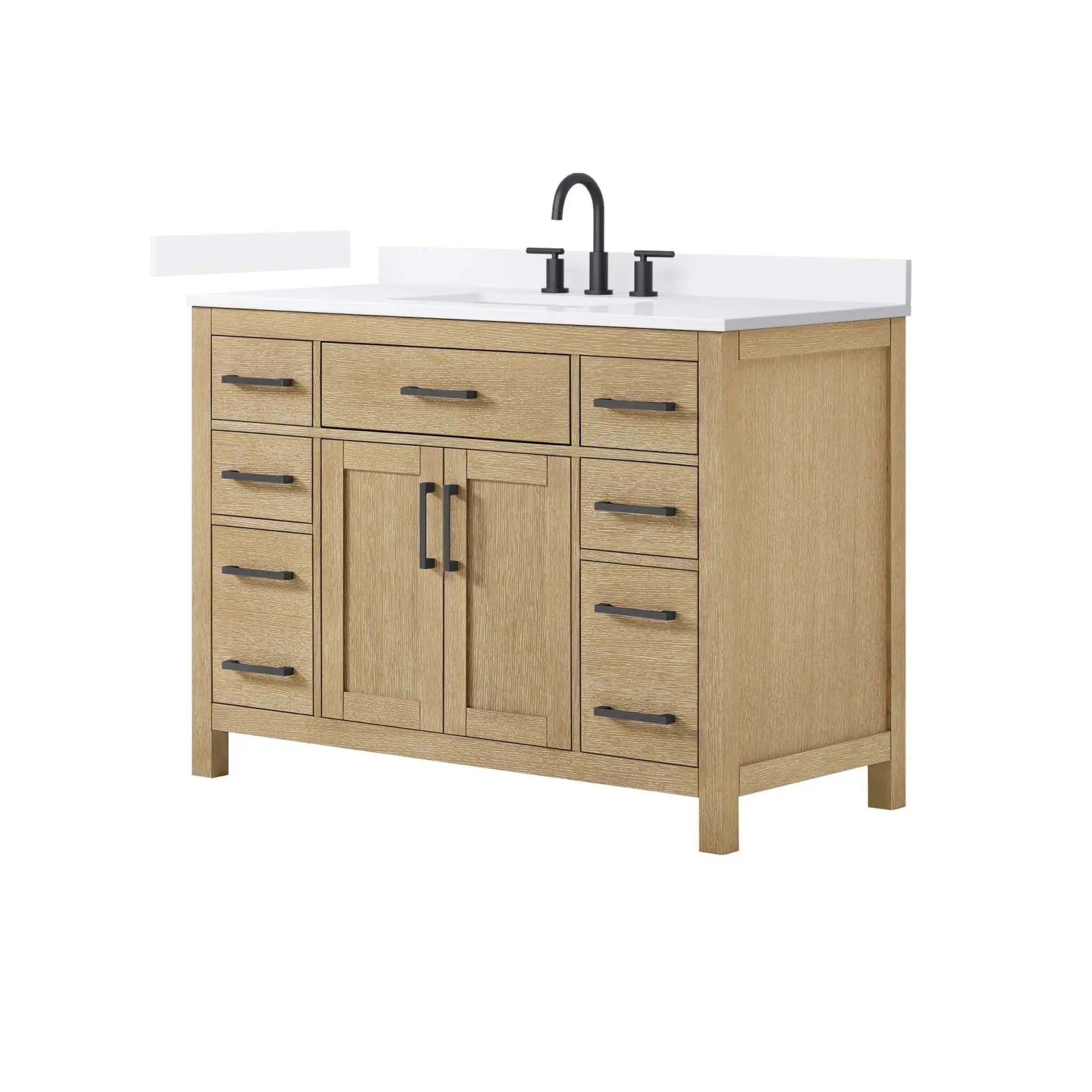 48" Beckett Single Bathroom Vanity in Whitewashed Oak with Matte Black Trim by Wyndham