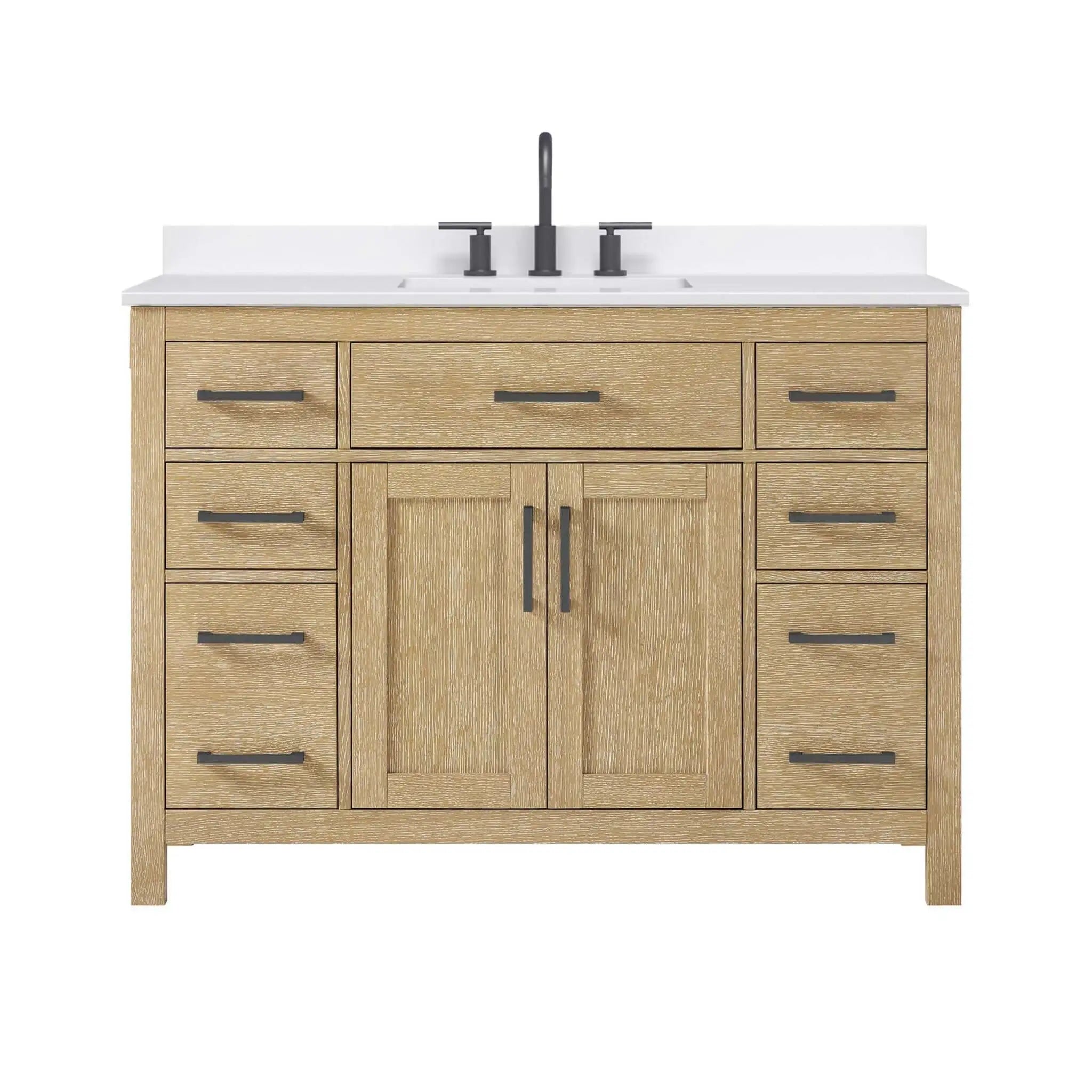48" Beckett Single Bathroom Vanity in Whitewashed Oak with Matte Black Trim by Wyndham