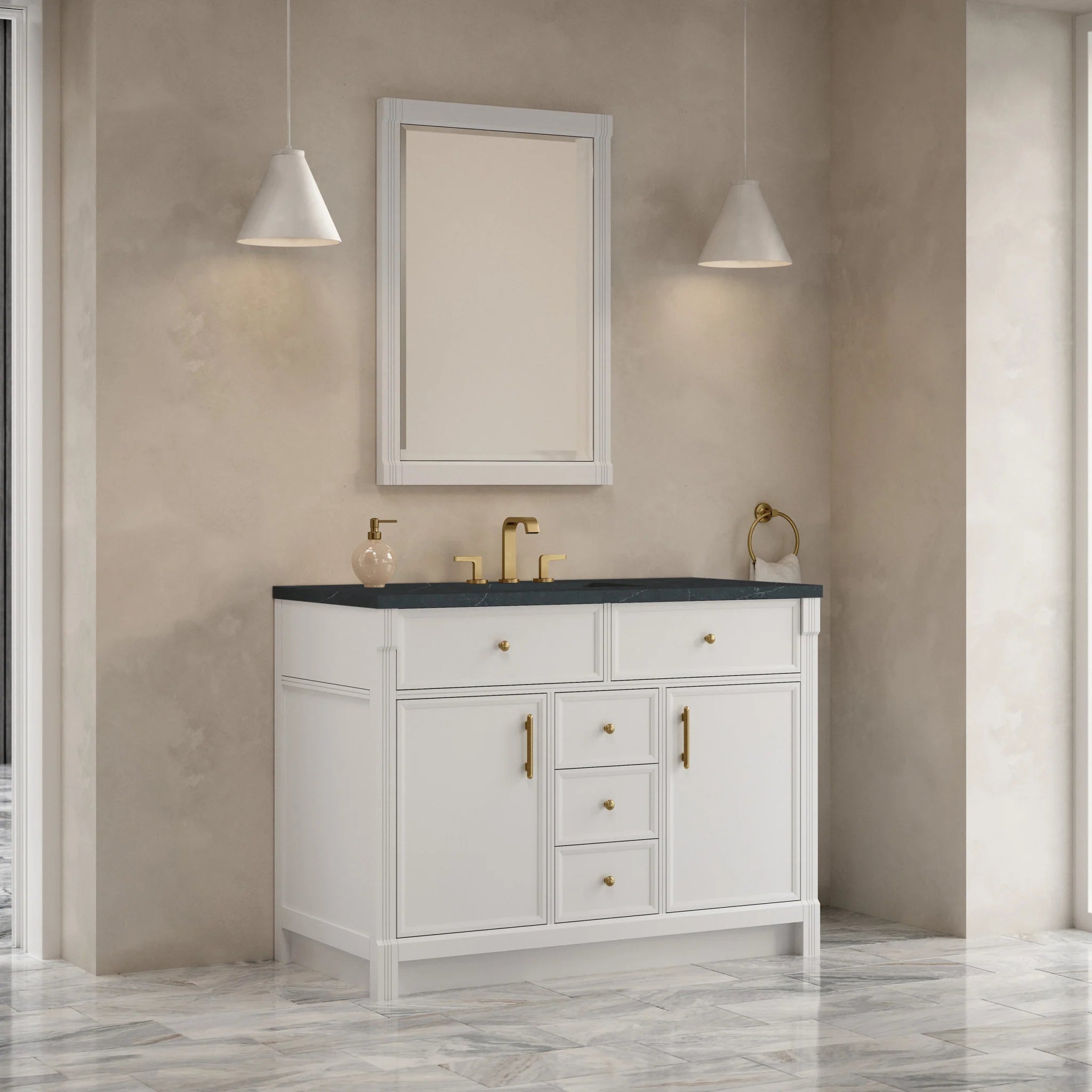 48" Bellshire Single Vanity in Bright White by James Martin Vanities-Charcoal Soapstone Silestone 2