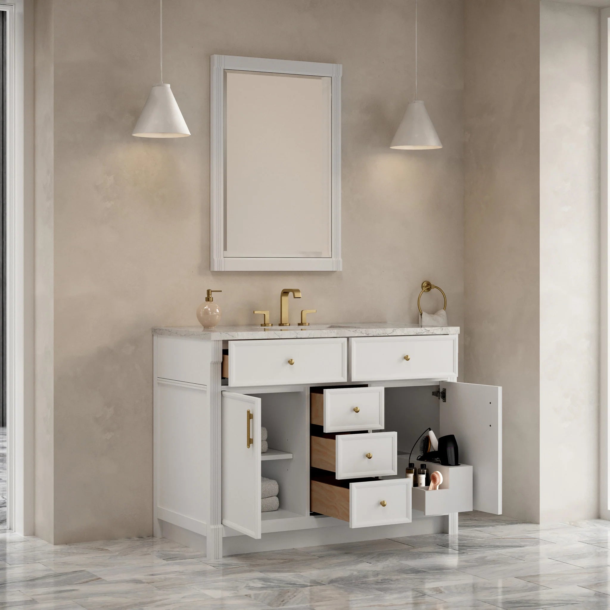 48" Bellshire Single Vanity in Bright White by James Martin Vanities-Eternal Jasmine Pearl Silestone 3