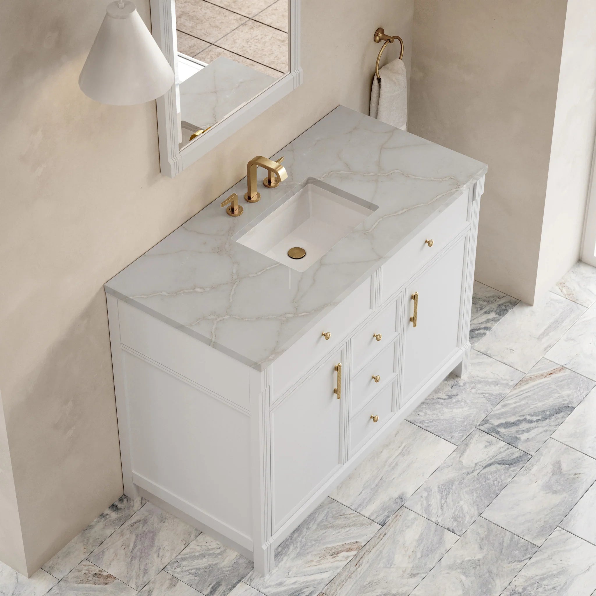 48" Bellshire Single Vanity in Bright White by James Martin Vanities-Victorian Silver Silestone 5