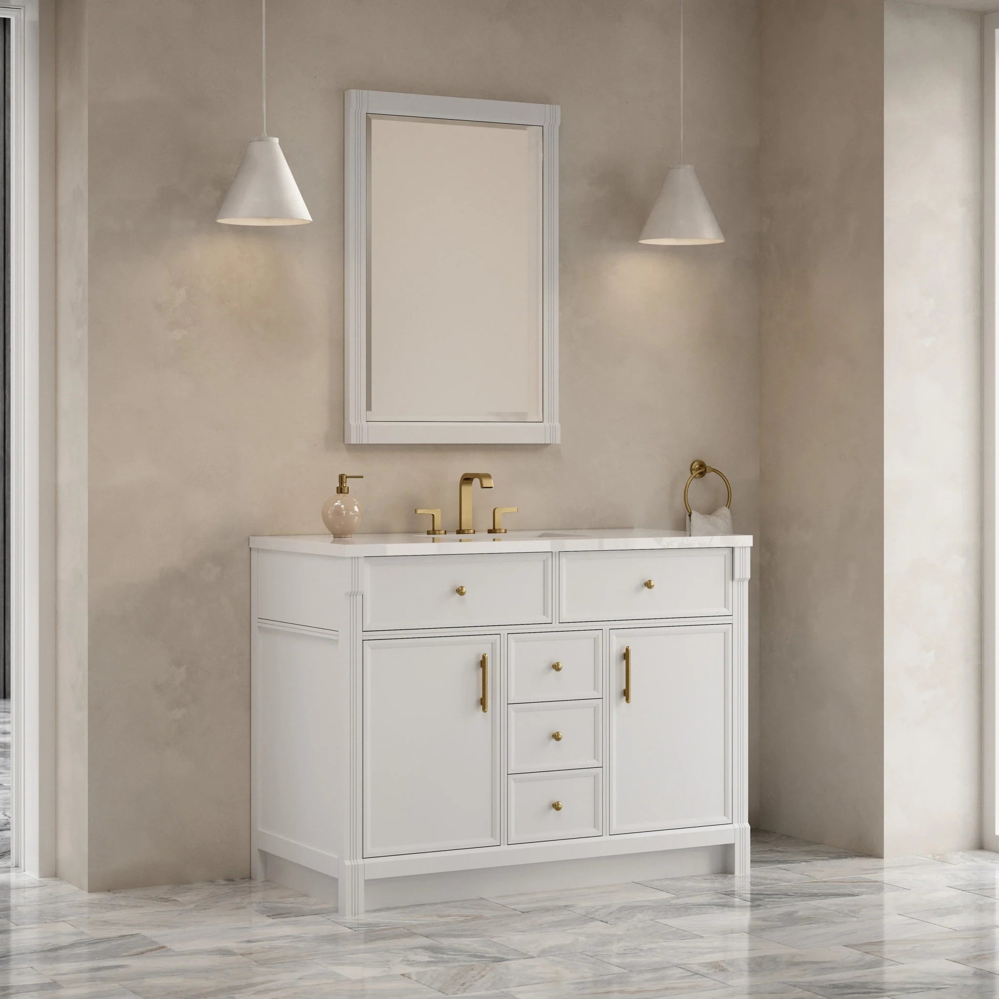 48" Bellshire Single Vanity in Bright White by James Martin Vanities-White Zeus Silestone 4