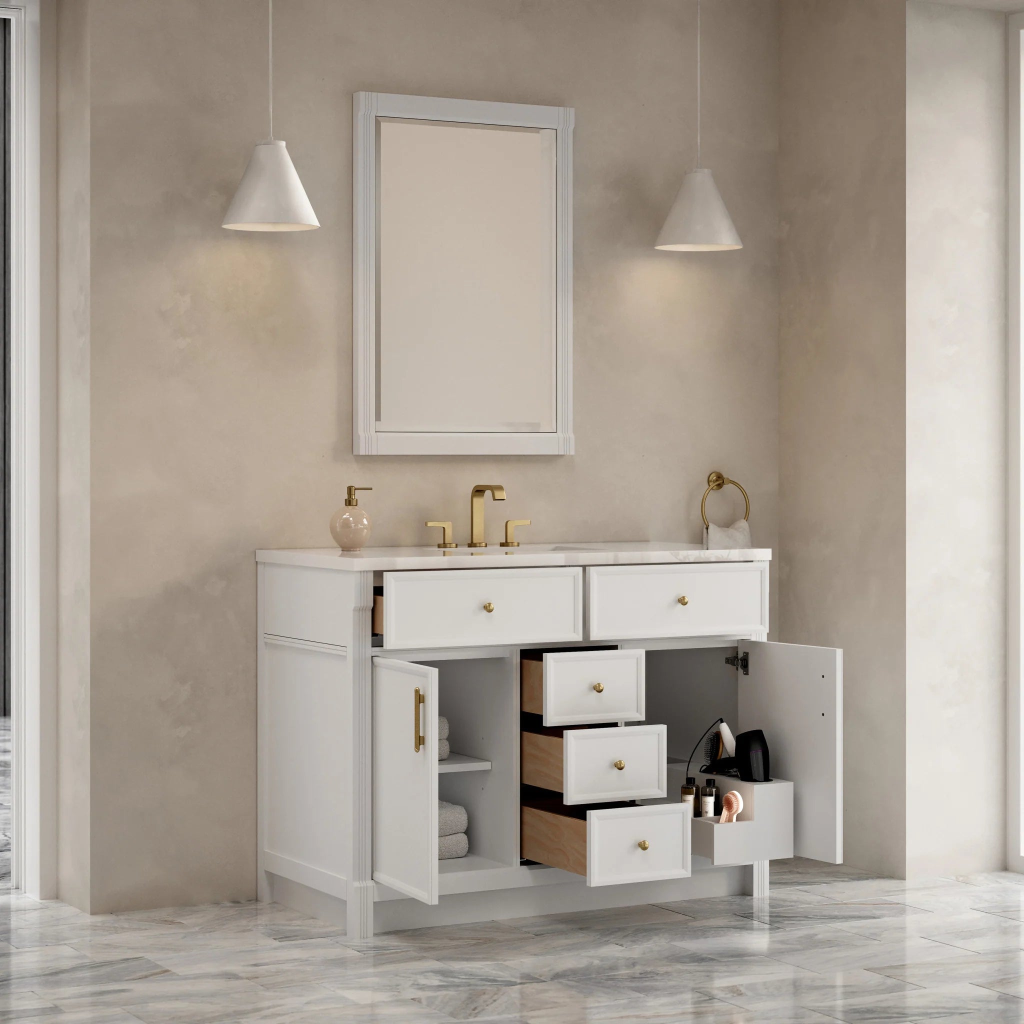 48" Bellshire Single Vanity in Bright White by James Martin Vanities-White Zeus Silestone 5