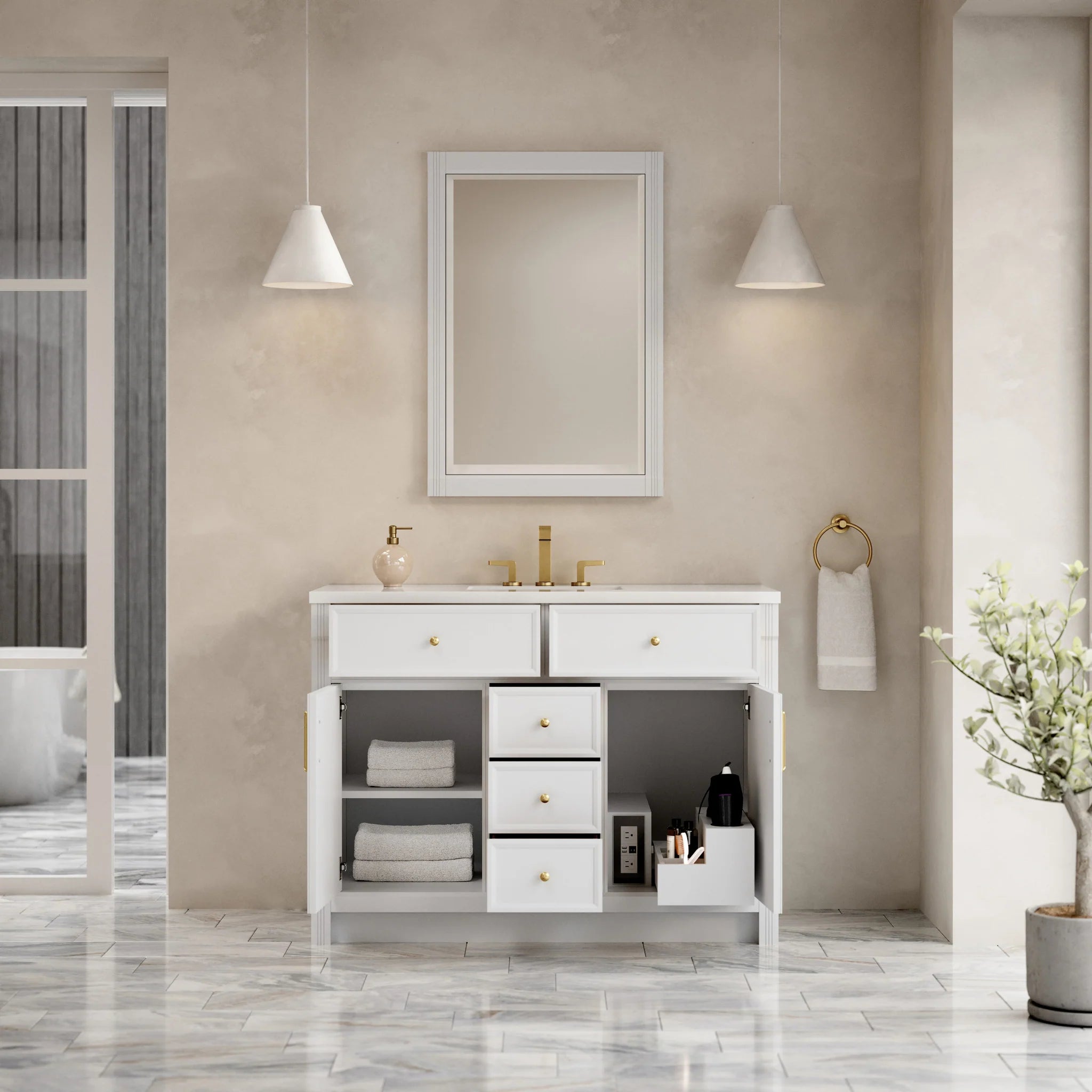 48" Bellshire Single Vanity in Bright White by James Martin Vanities-White Zeus Silestone 6