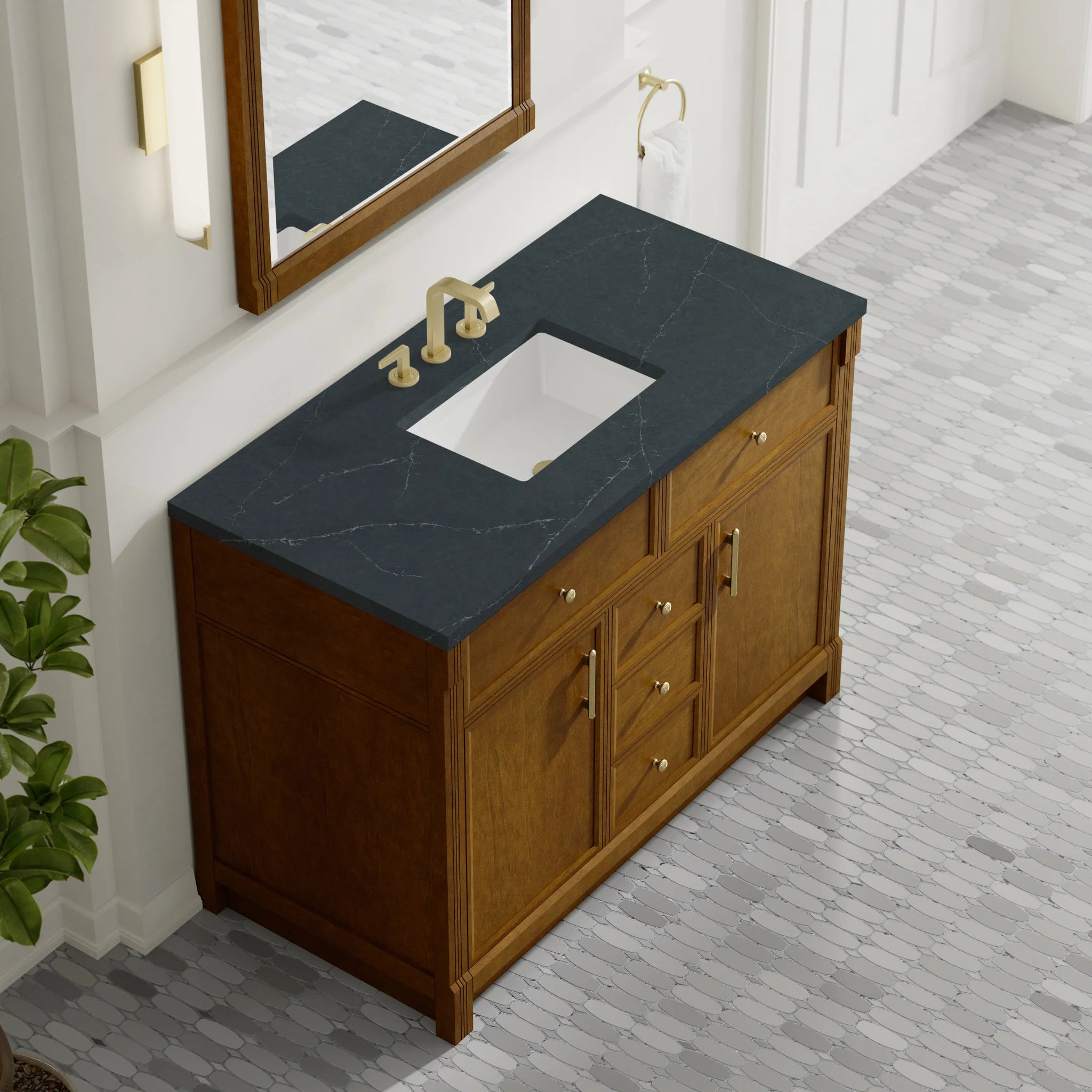 48" Bellshire Single Vanity in Honey Oak by James Martin Vanities-Charcoal Soapstone Silestone 5