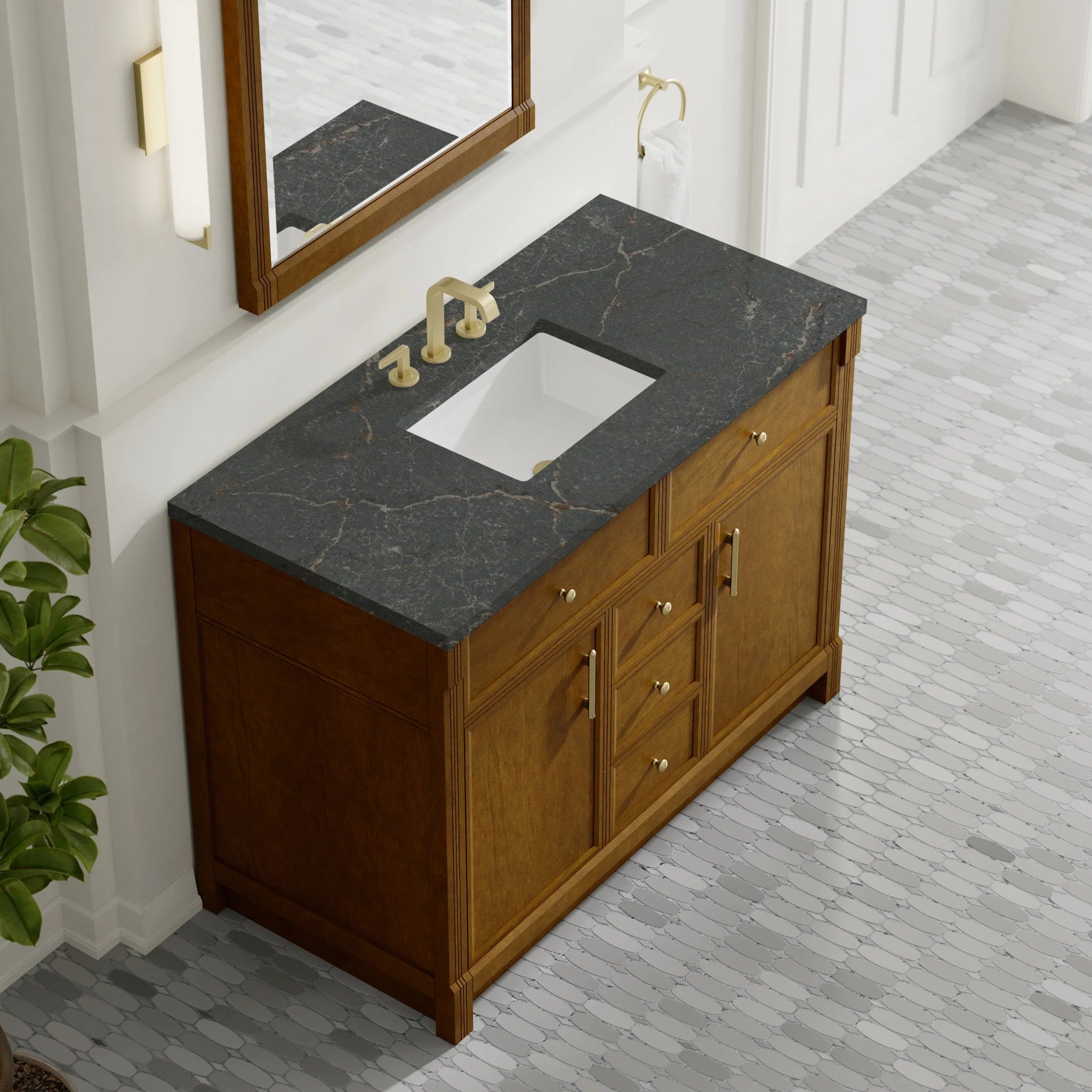 48" Bellshire Single Vanity in Honey Oak by James Martin Vanities-Parisien Bleu Silestone 5