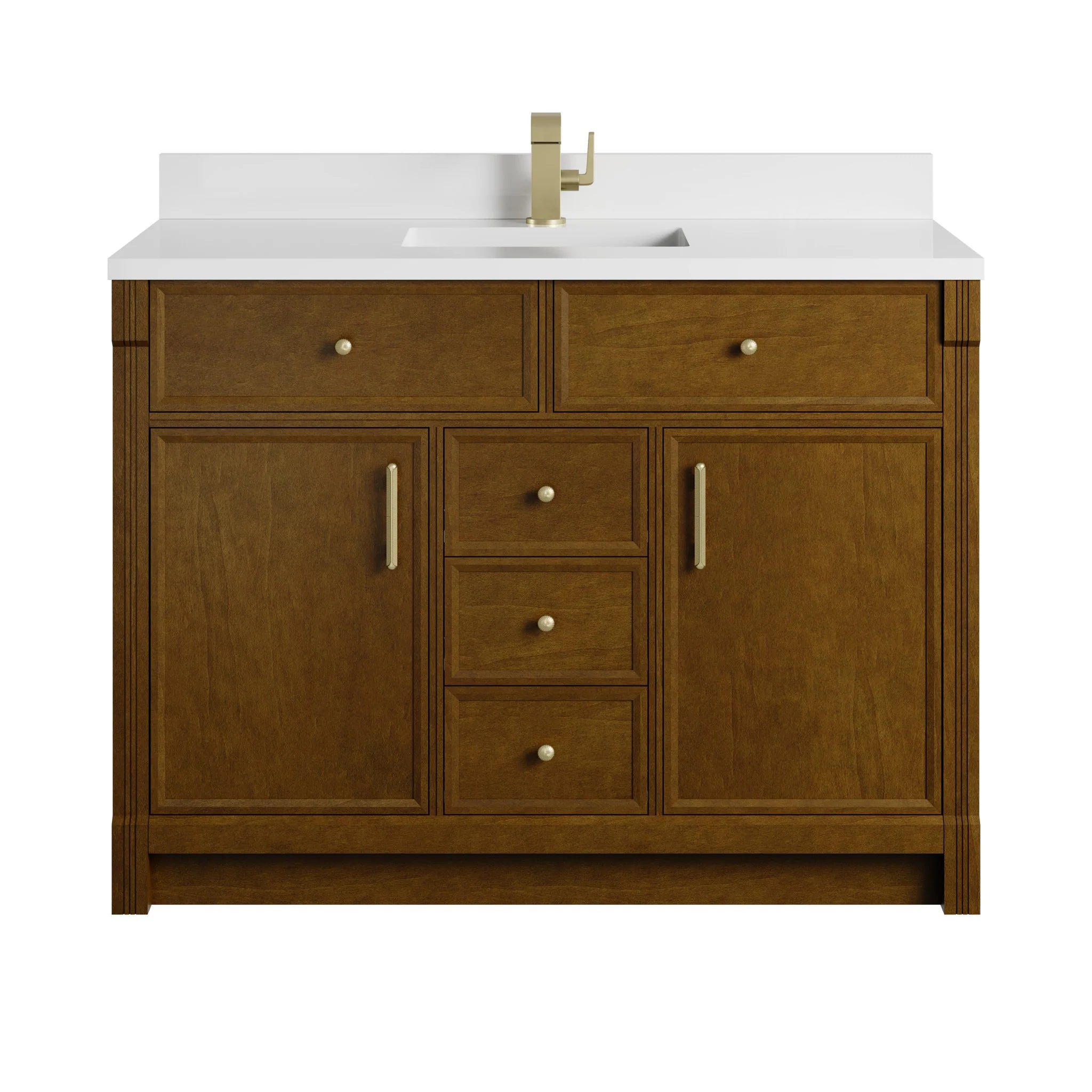 48" Bellshire Single Vanity in Honey Oak by James Martin Vanities-White Zeus Silestone & Backsplash