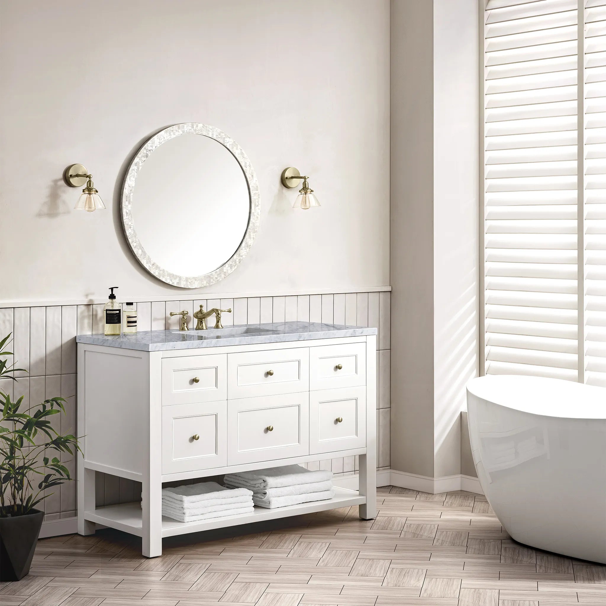 48" Breckenridge Single Vanity in Bright White-Carrara White Marble-8" Widespread image 2