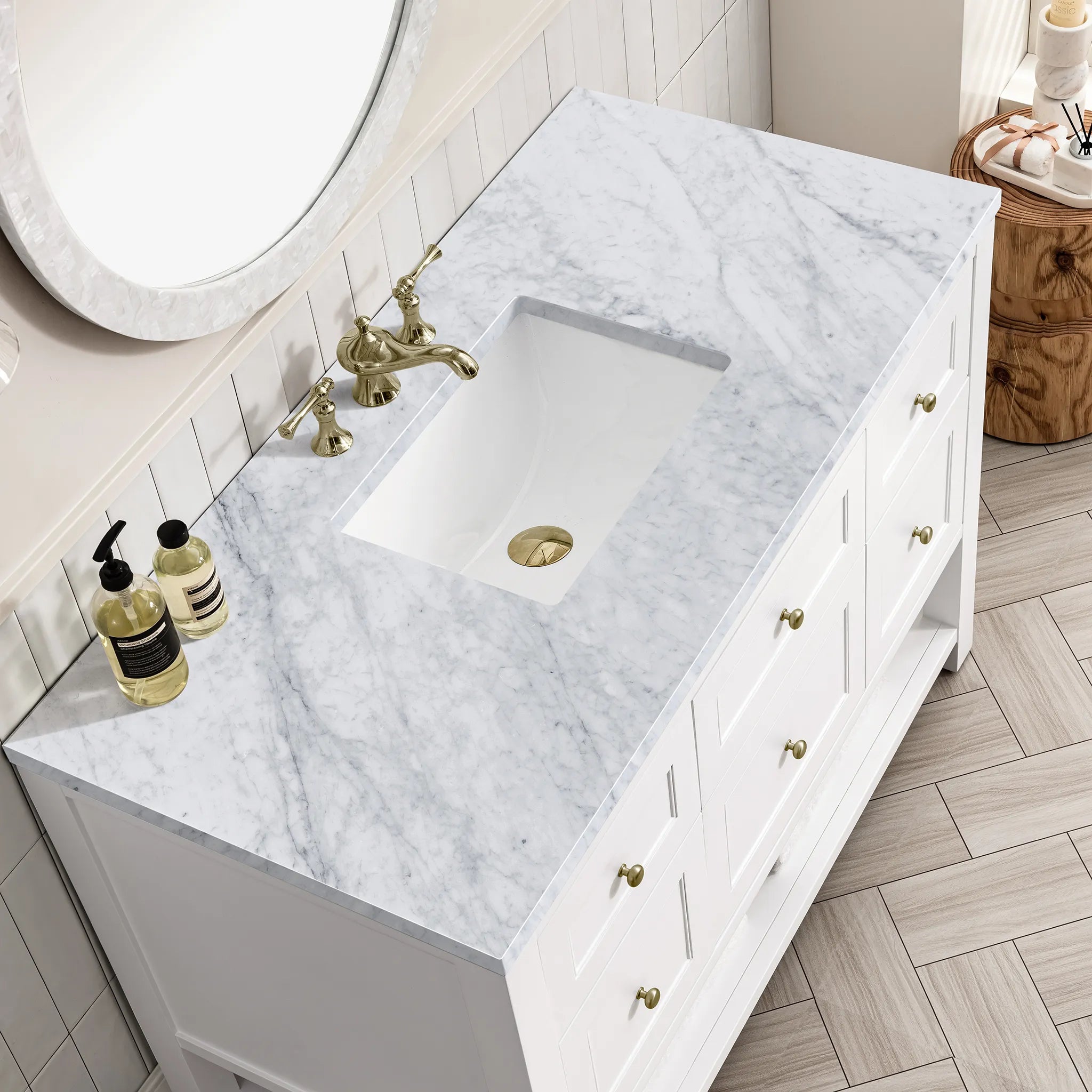 48" Breckenridge Single Vanity in Bright White-Carrara White Marble-8" Widespread image 4