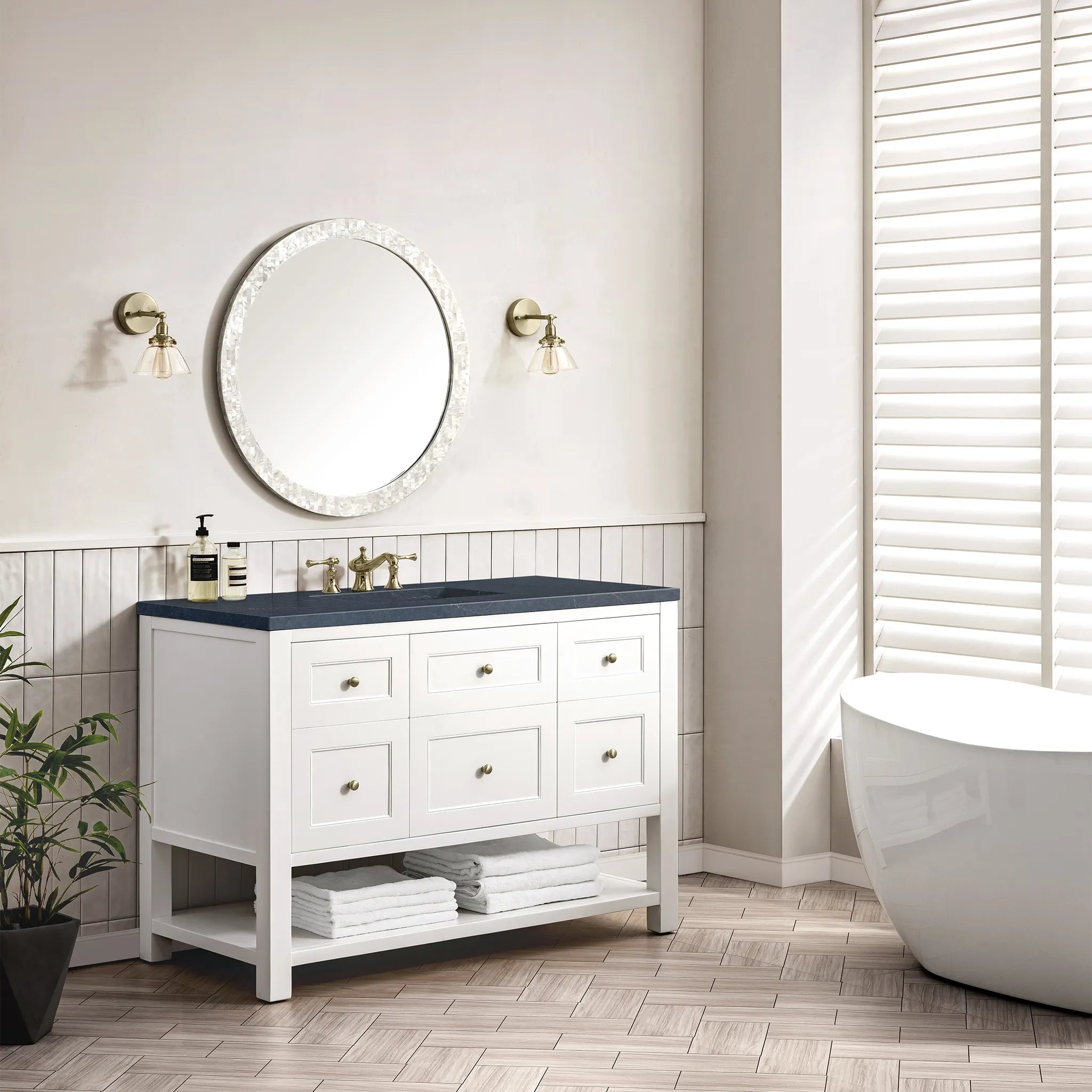 48" Breckenridge Single Vanity in Bright White-Charcoal Soapstone Silestone-8" Widespread image 2