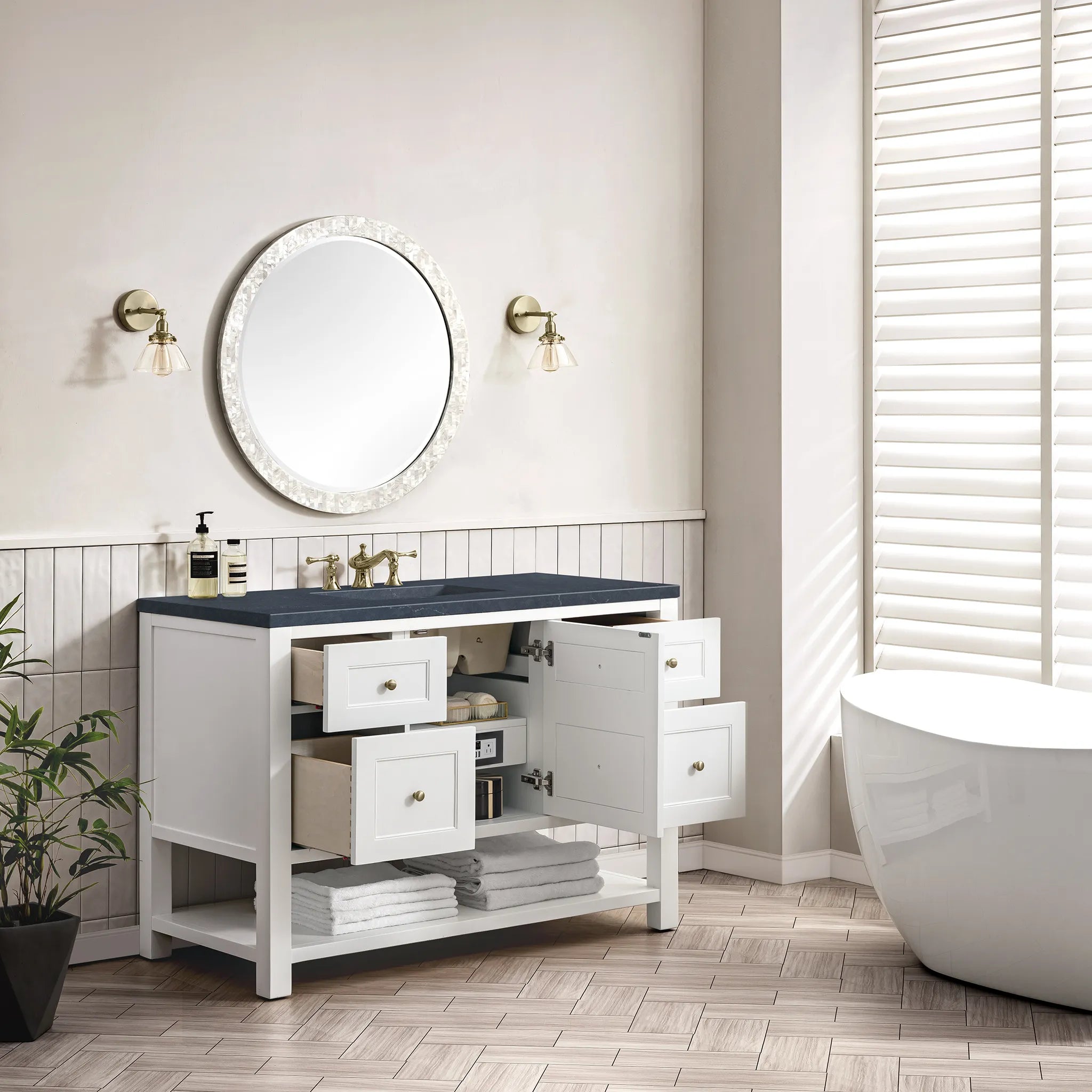 48" Breckenridge Single Vanity in Bright White-Charcoal Soapstone Silestone-8" Widespread image 3