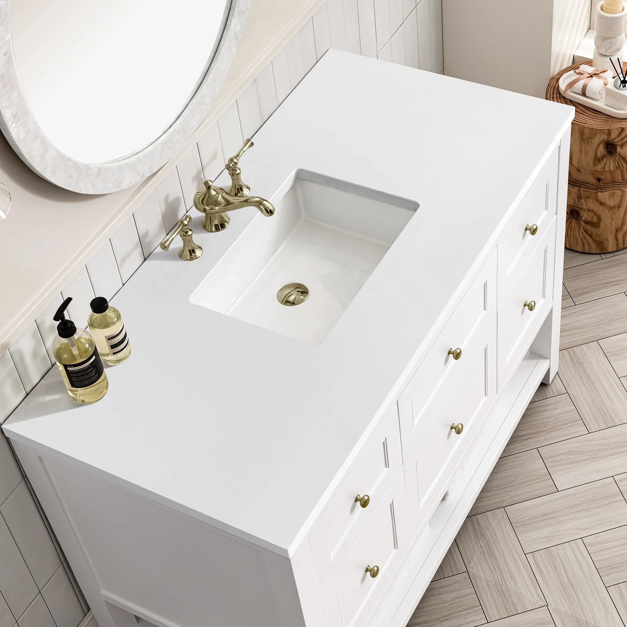 48" Breckenridge Single Vanity in Bright White-White Zeus Silestone-8" Widespread image 6