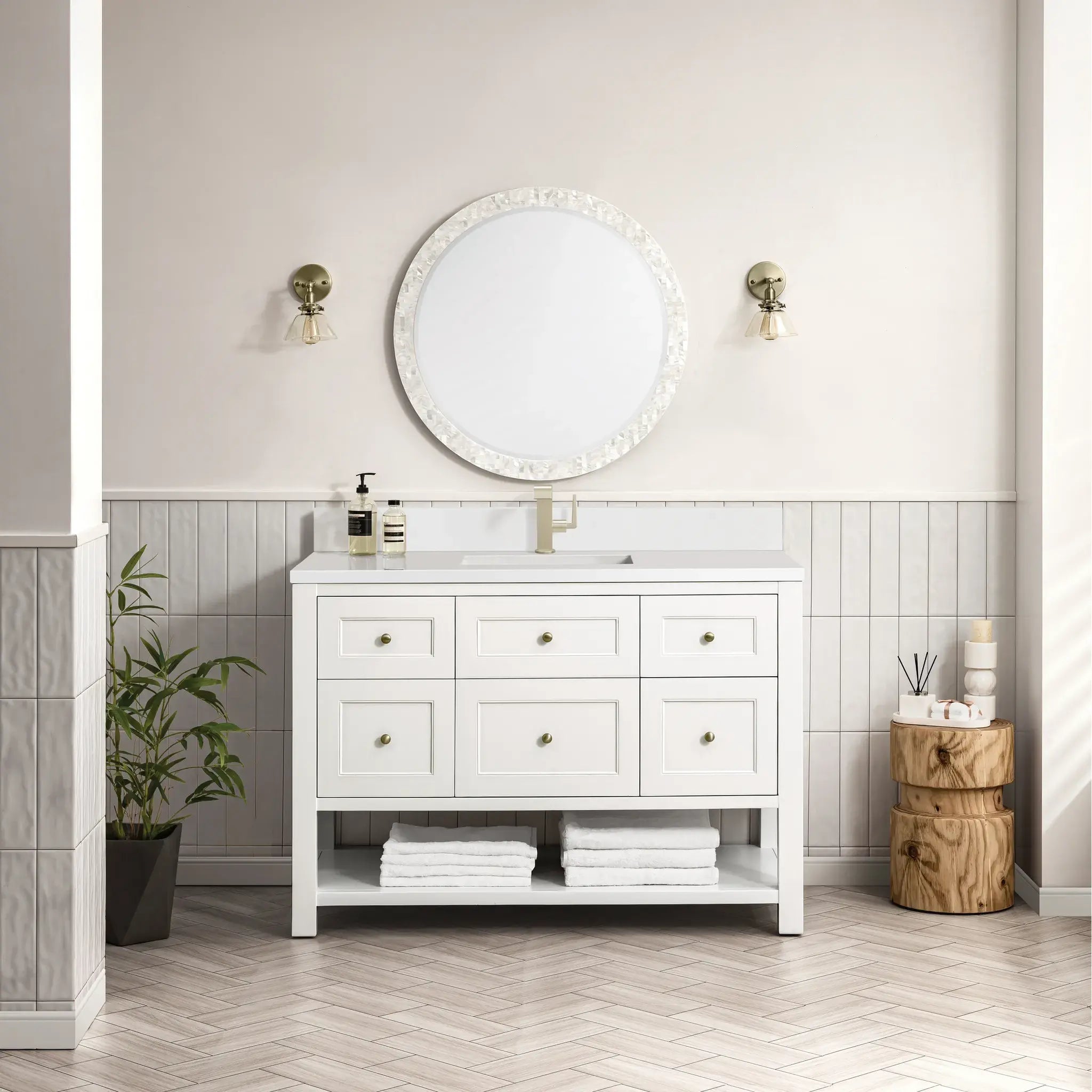 48" Breckenridge Single Vanity in Bright White-White Zeus Silestone & Backsplash-Single Hole image 1
