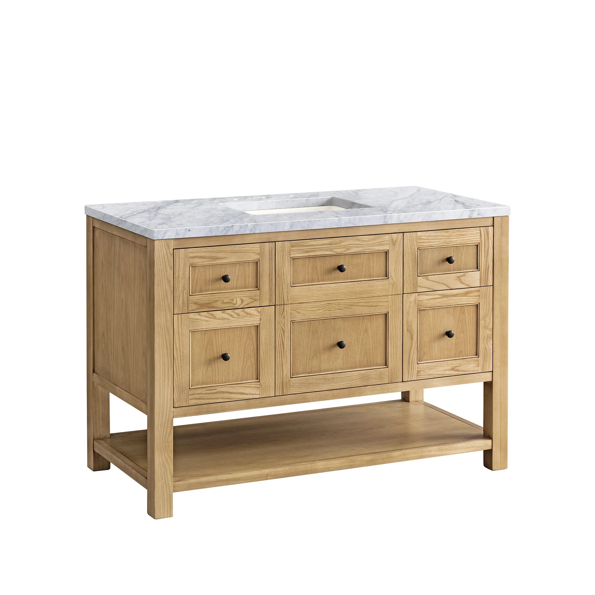 48" Breckenridge Single Vanity in Light Natural Oak-Carrara White Marble-8" Widespread image 5