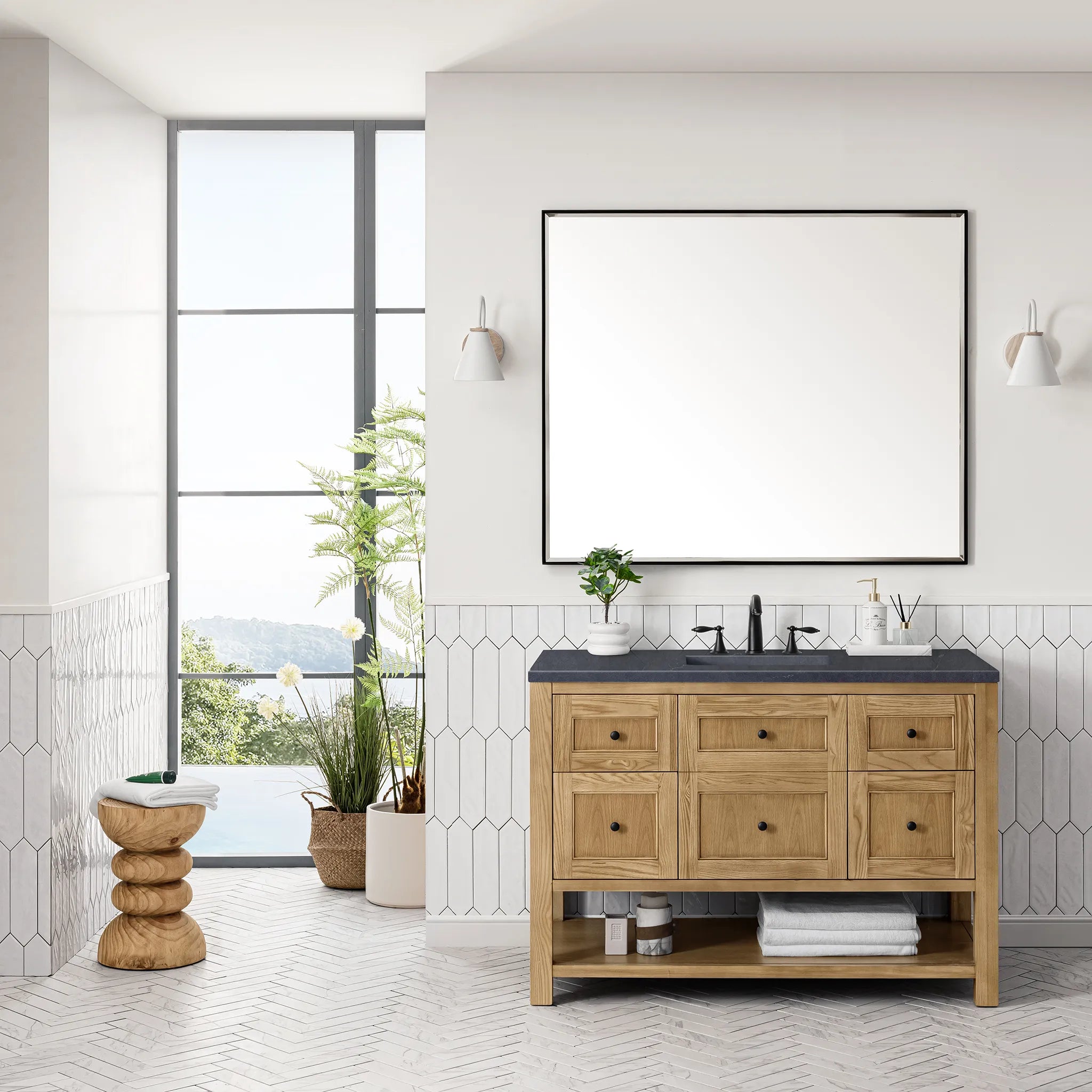48" Breckenridge Single Vanity in Light Natural Oak-Charcoal Soapstone Silestone-8" Widespread image 1