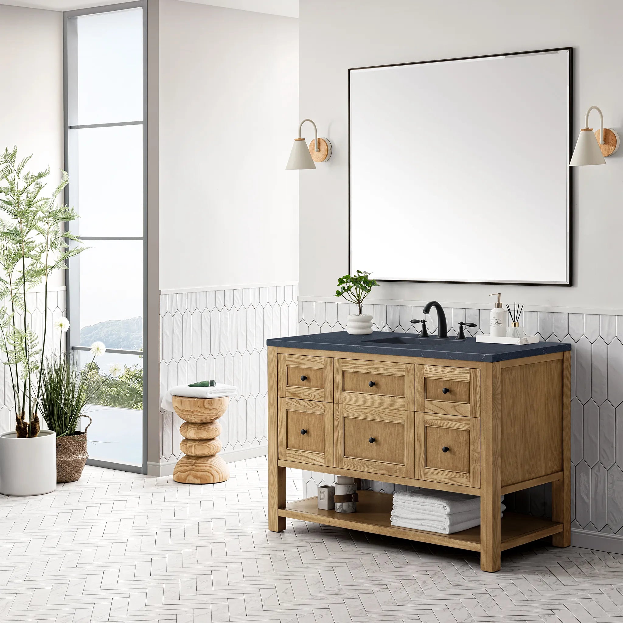 48" Breckenridge Single Vanity in Light Natural Oak-Charcoal Soapstone Silestone-8" Widespread image 2
