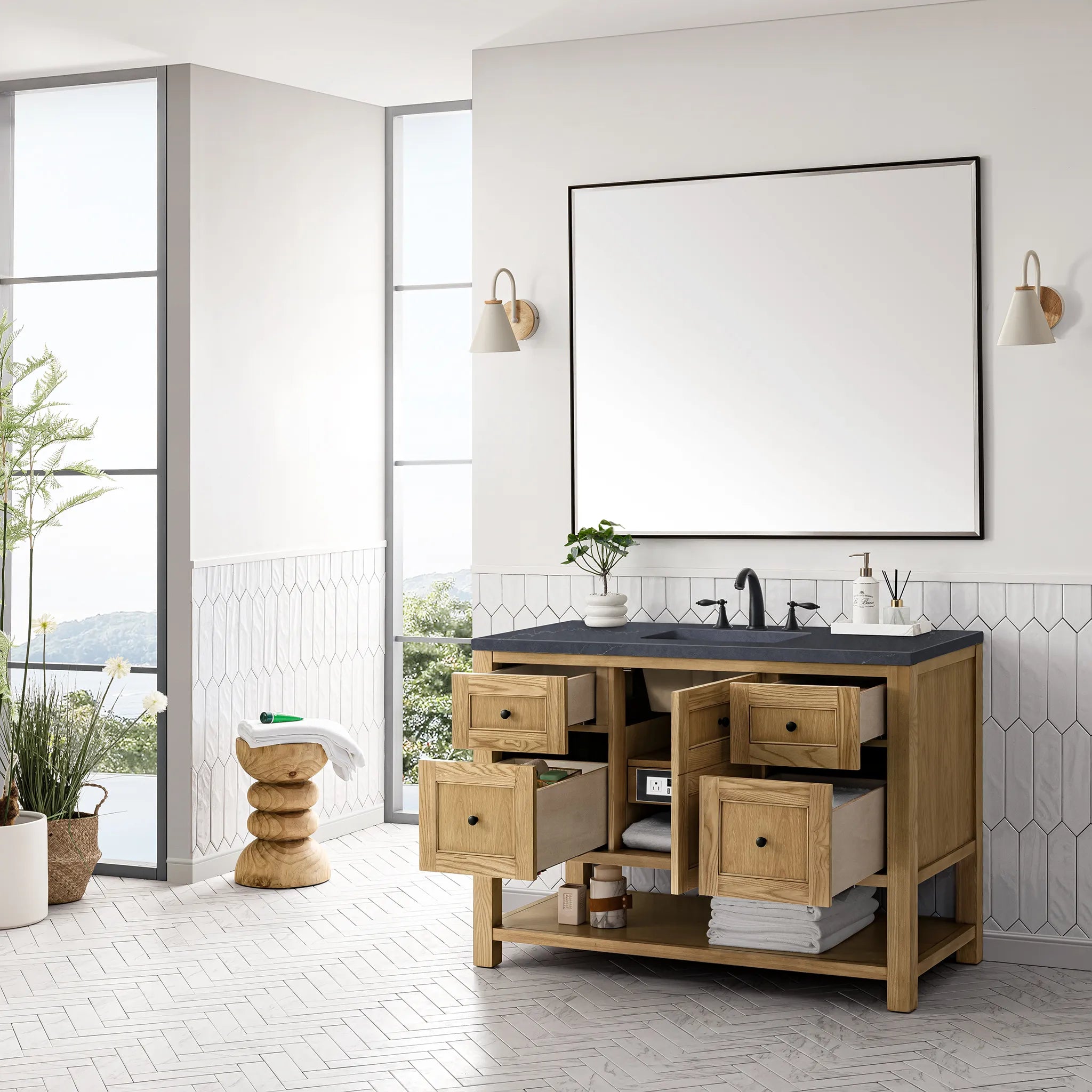 48" Breckenridge Single Vanity in Light Natural Oak-Charcoal Soapstone Silestone-8" Widespread image 3