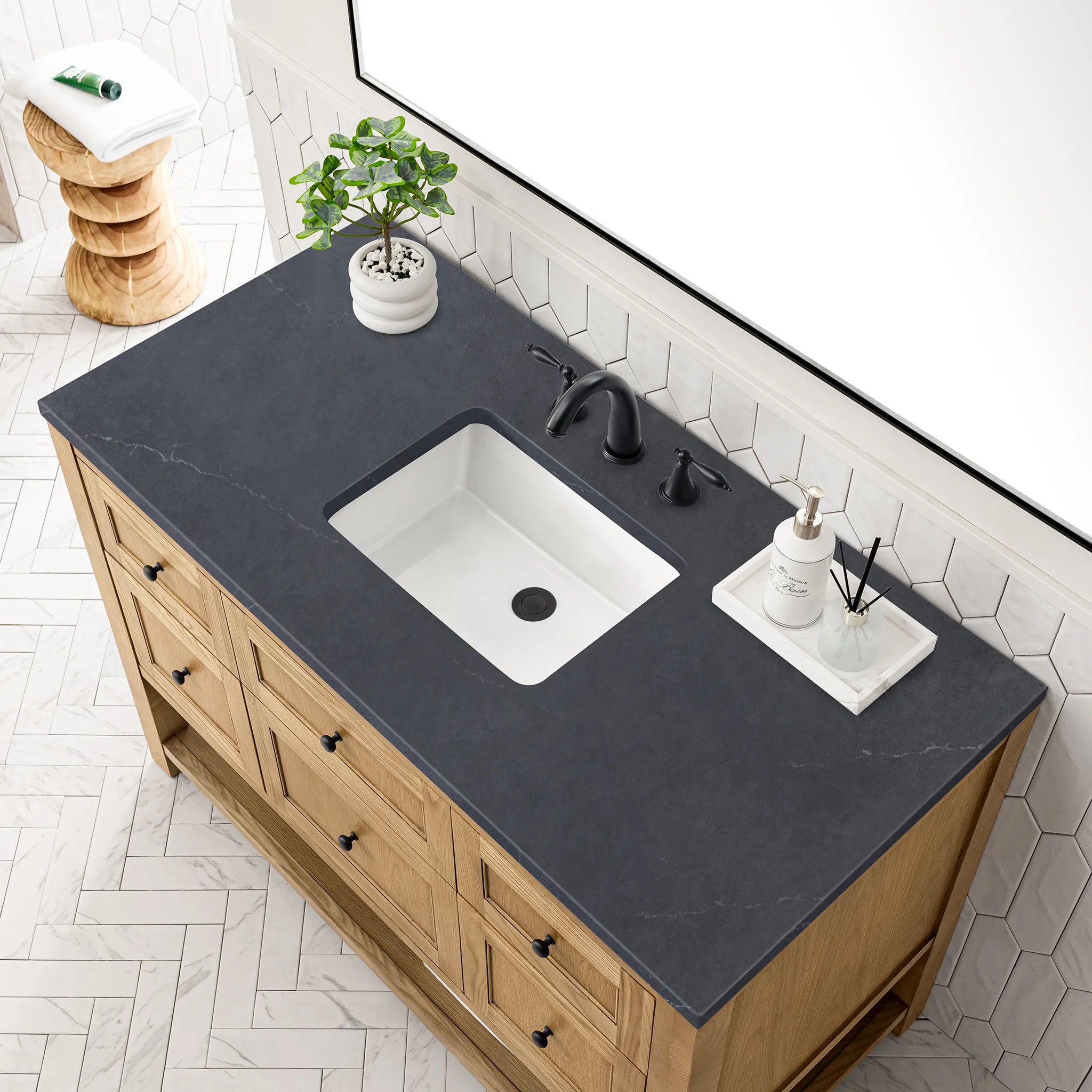 48" Breckenridge Single Vanity in Light Natural Oak-Charcoal Soapstone Silestone-8" Widespread image 4
