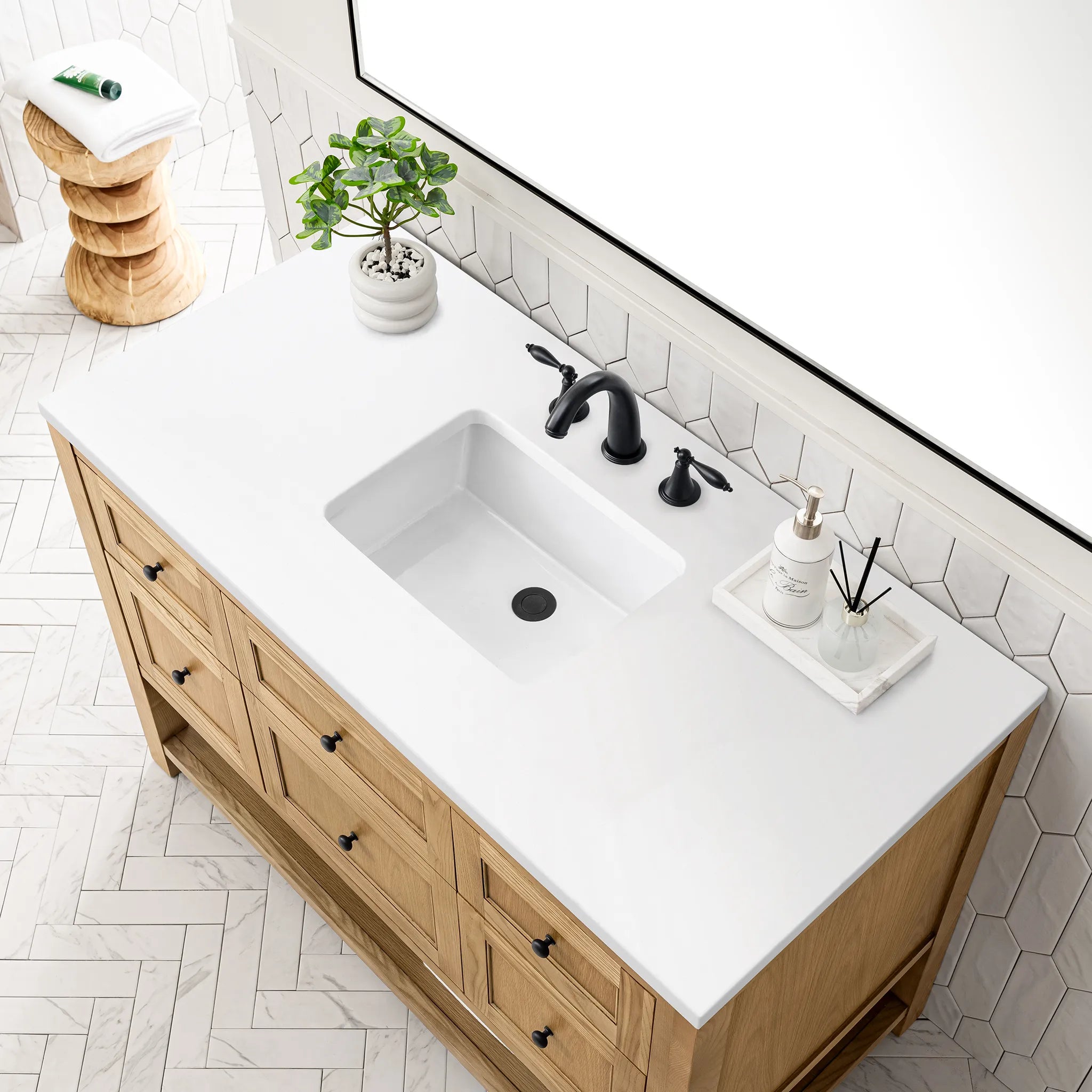 48" Breckenridge Single Vanity in Light Natural Oak-White Zeus Silestone-8" Widespread image 6
