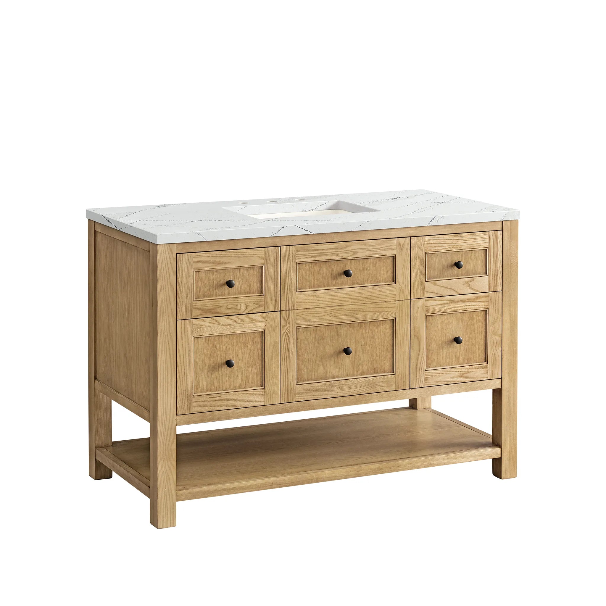 48" Breckenridge Single Vanity in Light Natural Oak Wireless Charger-Ethereal Noctis Silestone-8" Widespread image 8