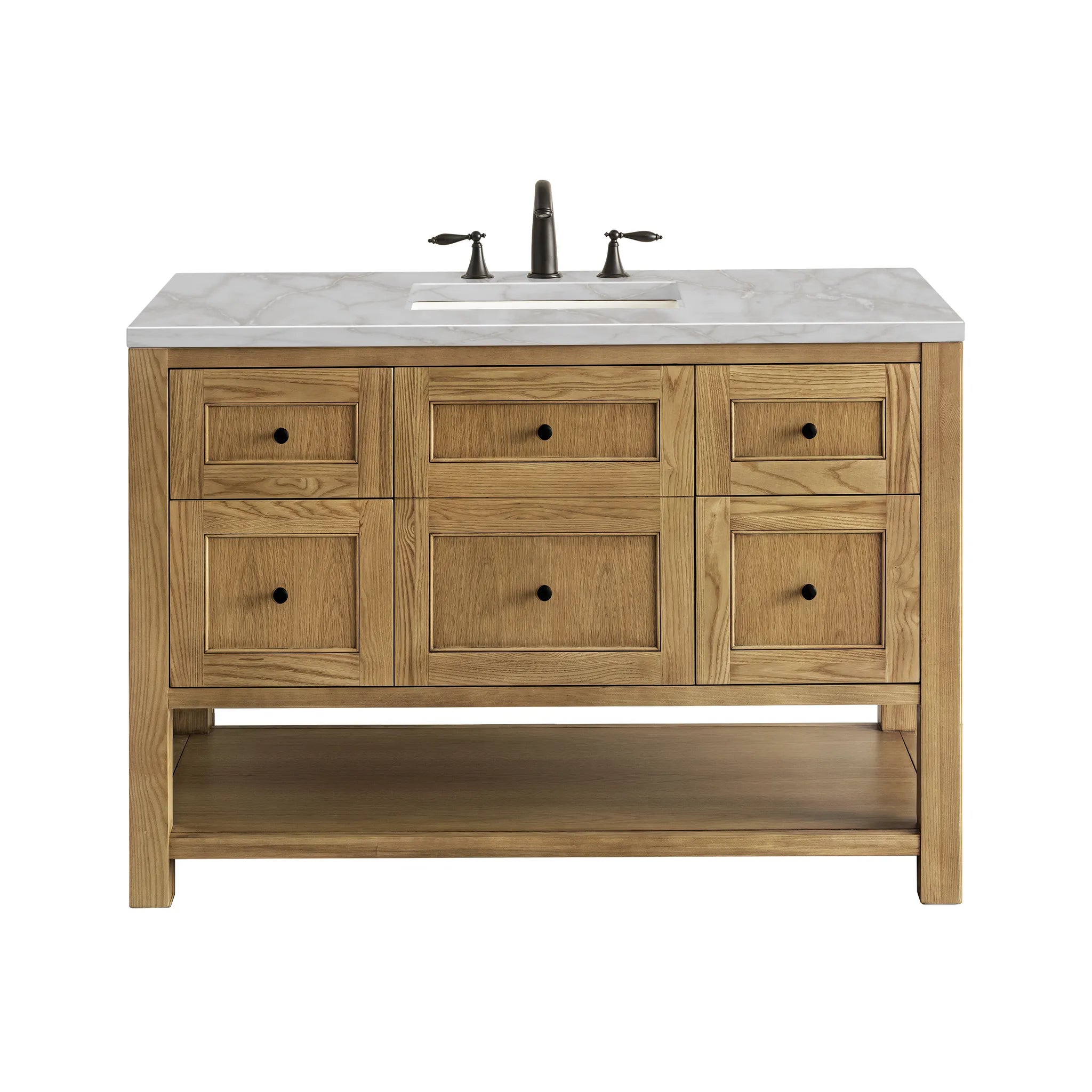 48" Breckenridge Single Vanity in Light Natural Oak Wireless Charger-Victorian Silver Silestone-8" Widespread image