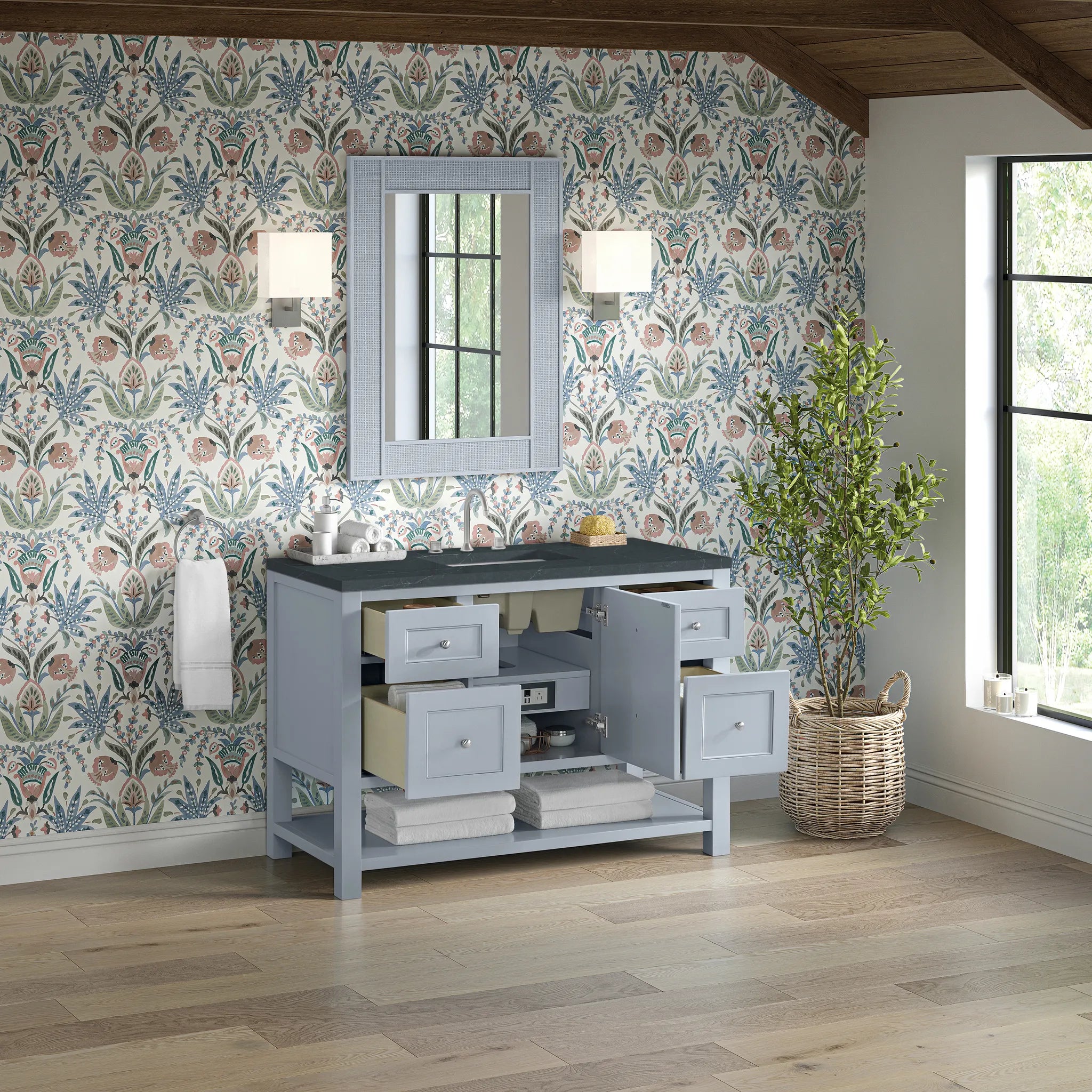 48" Breckenridge Single Vanity in Serenity Blue,-Charcoal Soapstone Silestone-8" Widespread image 4