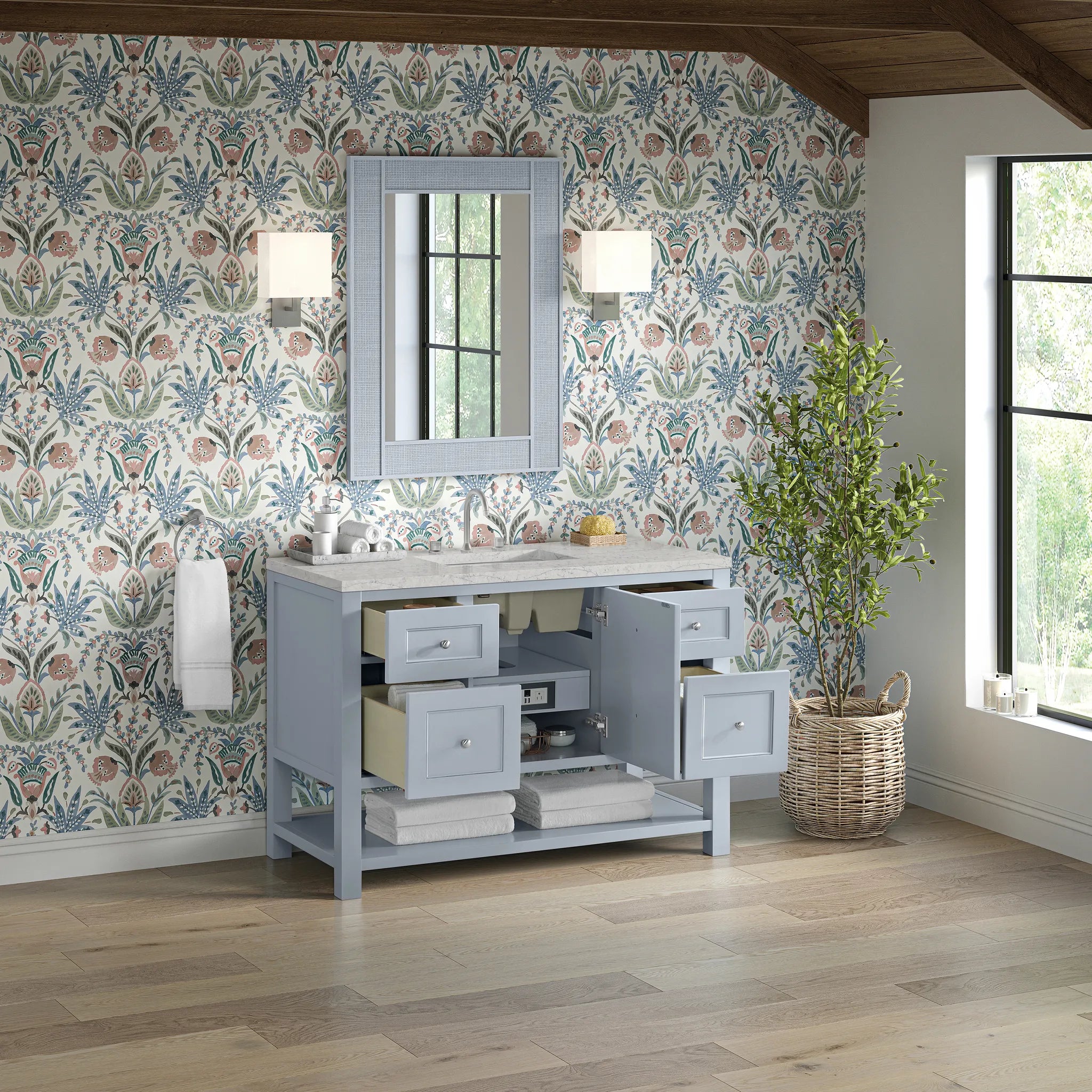 48" Breckenridge Single Vanity in Serenity Blue,-Eternal Jasmine Pearl Silestone-8" Widespread image 4