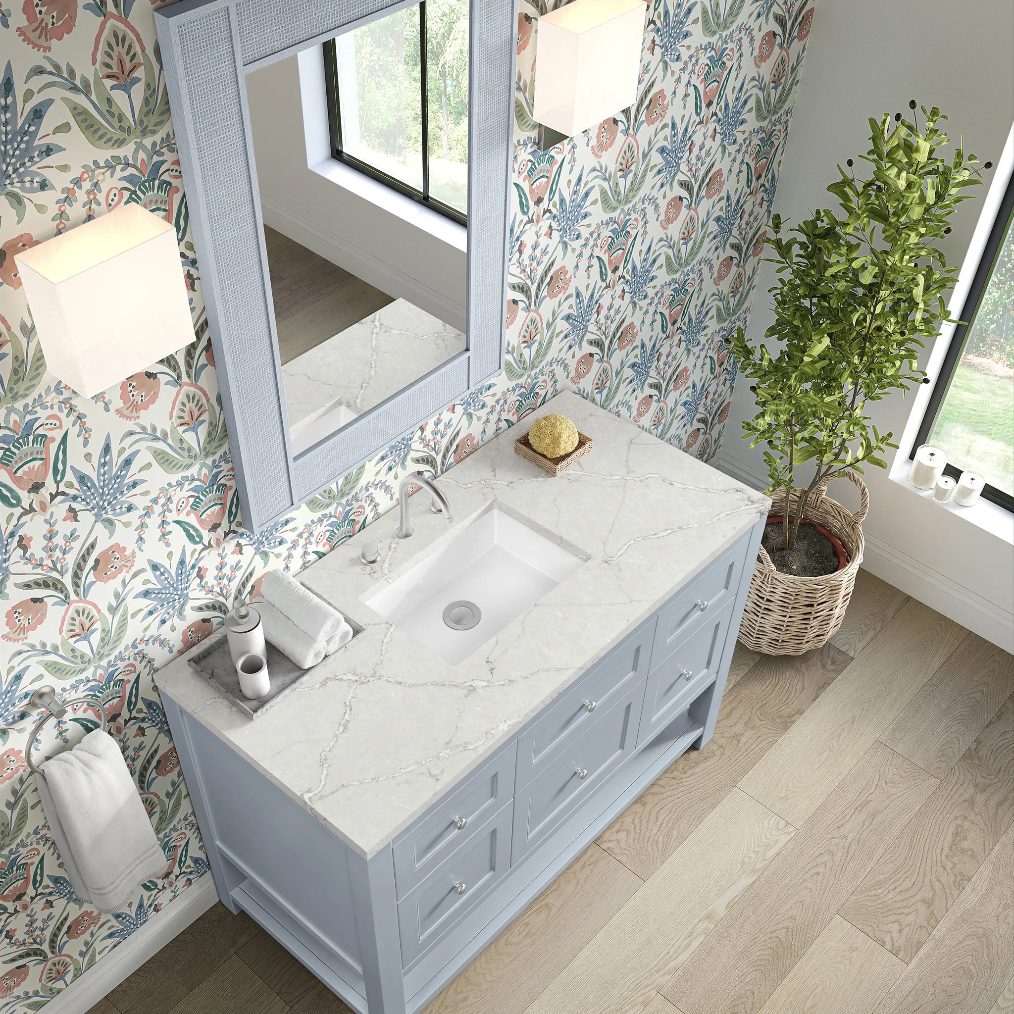 48" Breckenridge Single Vanity in Serenity Blue,-Victorian Silver Silestone-8" Widespread image 6