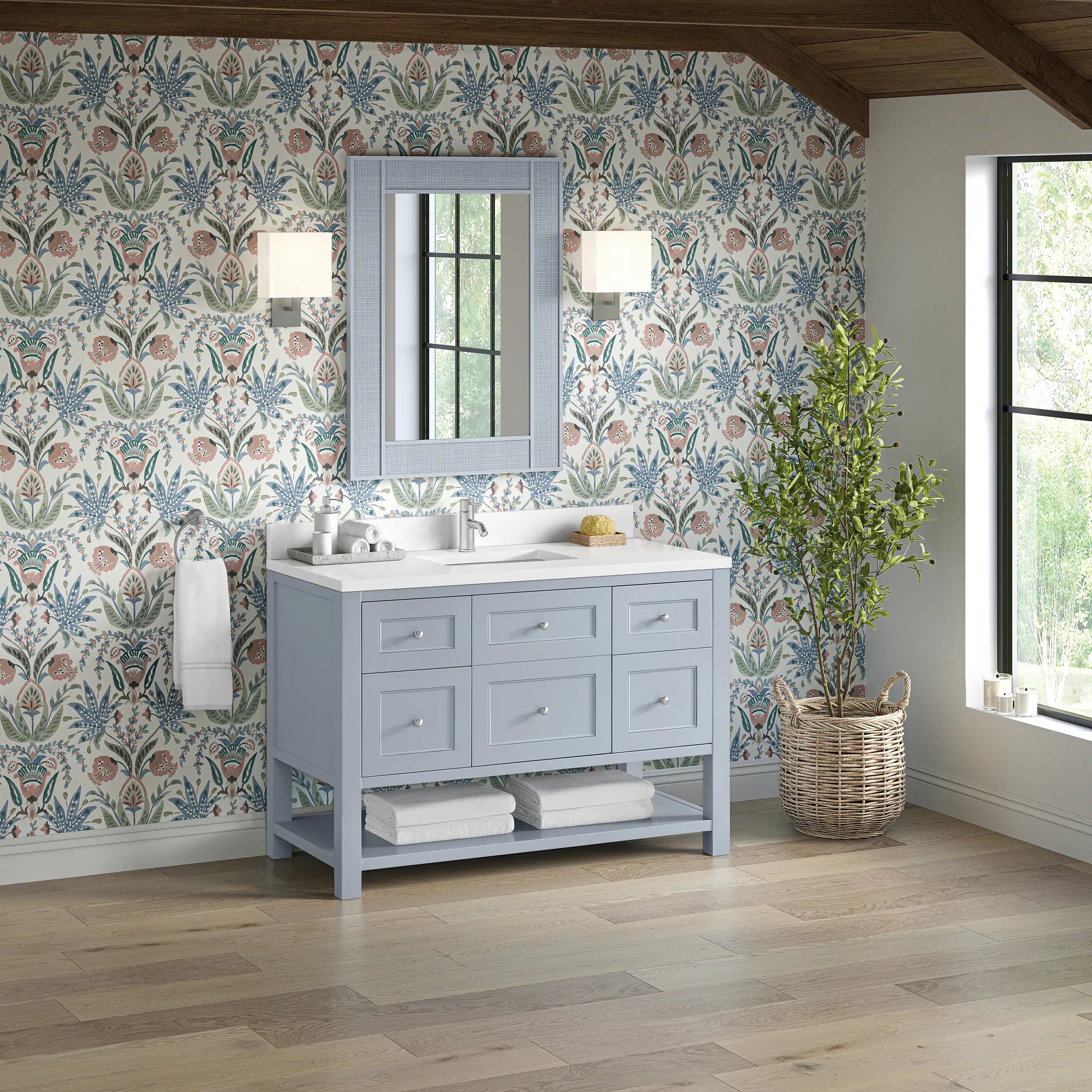 48" Breckenridge Single Vanity in Serenity Blue,-White Zeus Silestone & Backsplash-Single Hole image 3