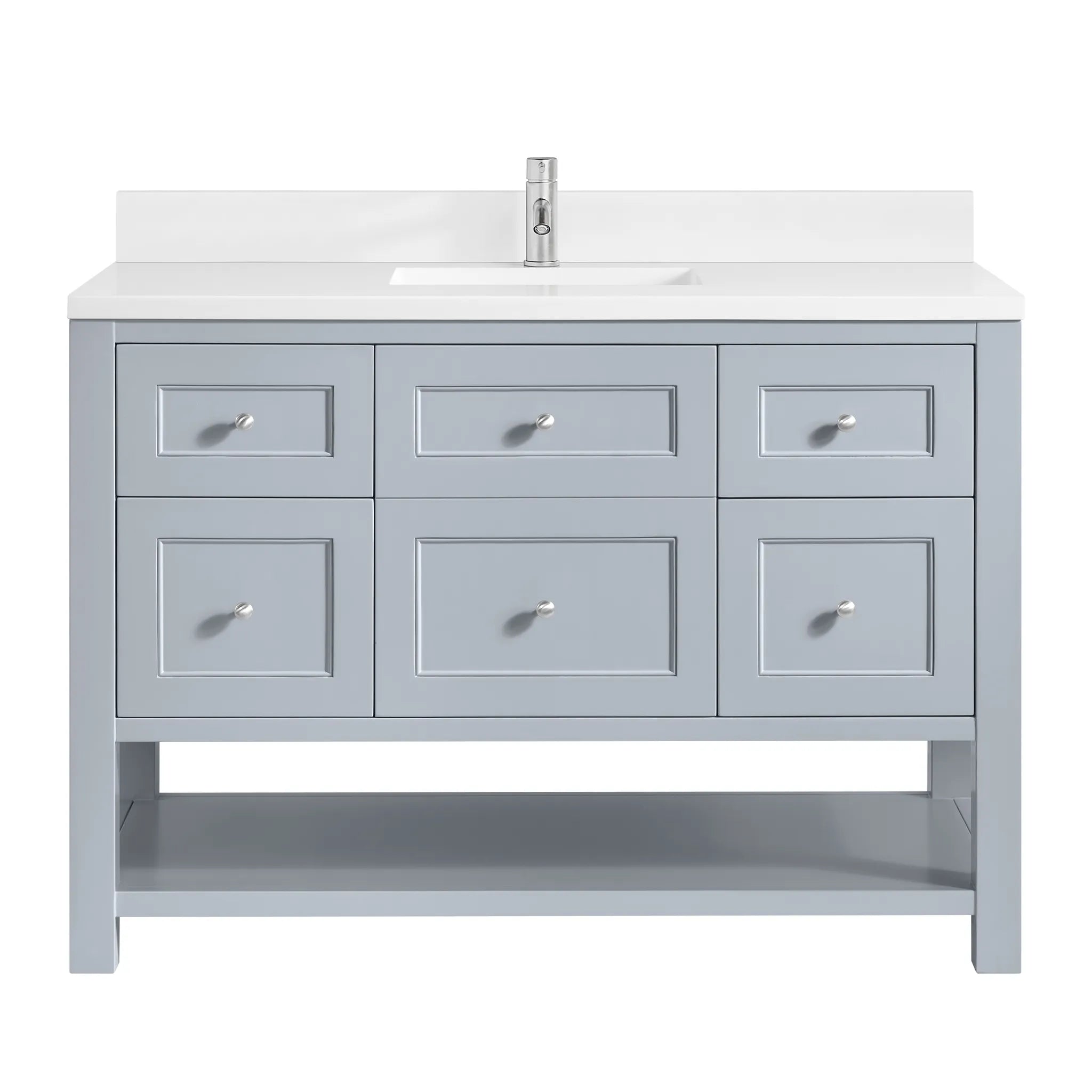 48" Breckenridge Single Vanity in Serenity Blue,-White Zeus Silestone & Backsplash-Single Hole image