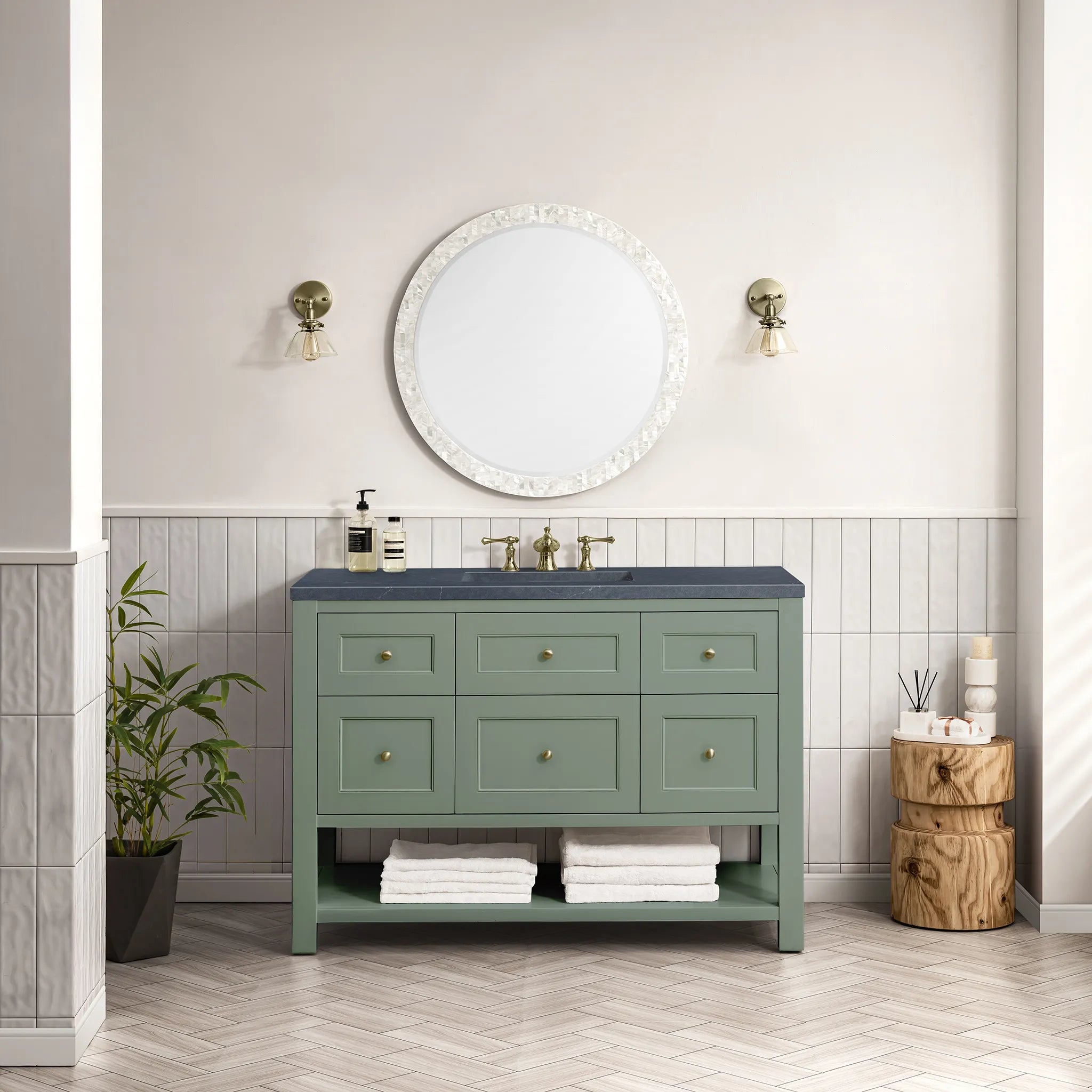 48" Breckenridge Single Vanity in Smokey Celadon-Charcoal Soapstone Silestone-8" Widespread image 1