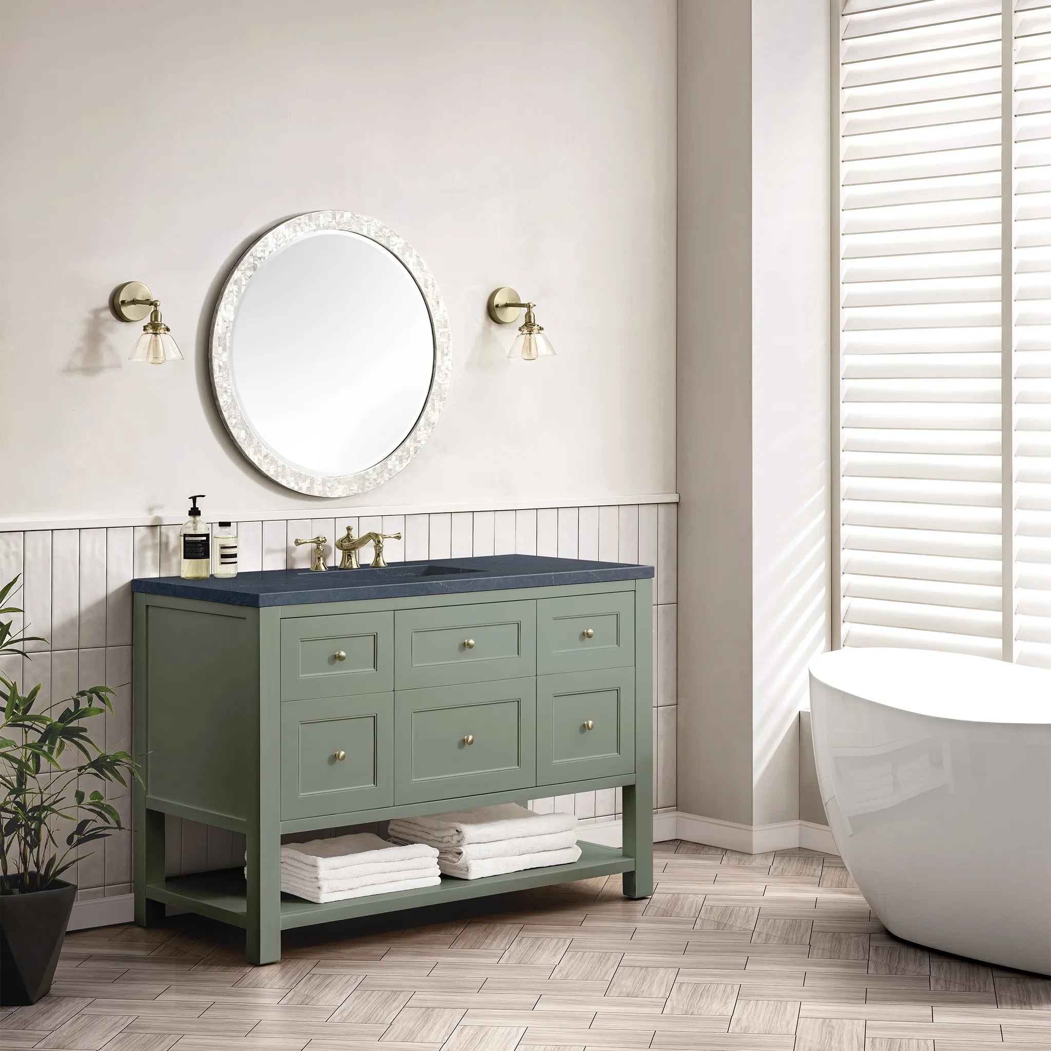 48" Breckenridge Single Vanity in Smokey Celadon-Charcoal Soapstone Silestone-8" Widespread image 2