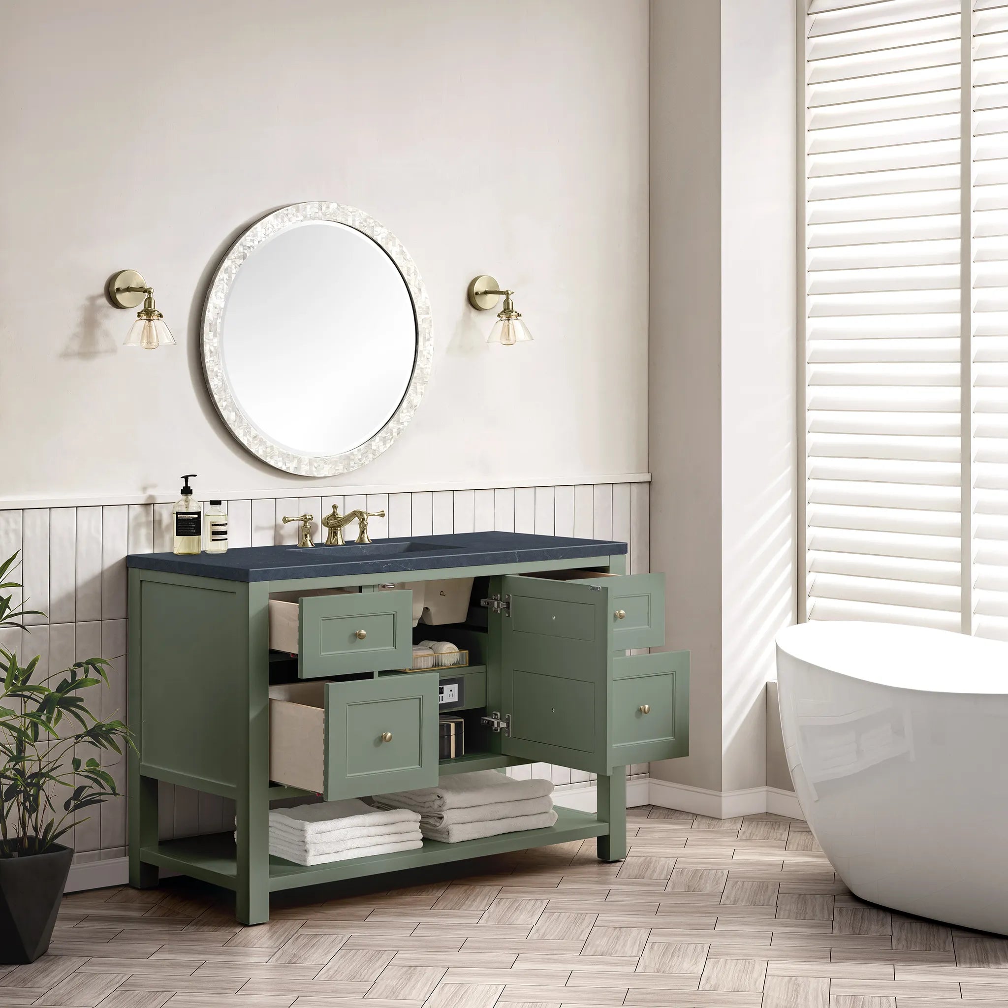 48" Breckenridge Single Vanity in Smokey Celadon-Charcoal Soapstone Silestone-8" Widespread image 3